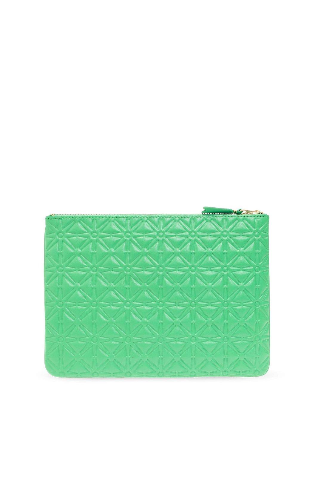 Shop Comme Des Garçons Embossed Zipped Pouch In Gree Green