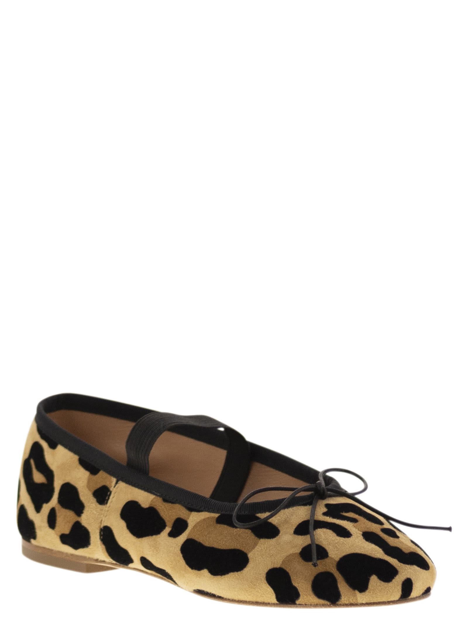 ANNIEL LEATHER BALLERINA WITH ANIMAL PATTERN AND ELASTIC BAND