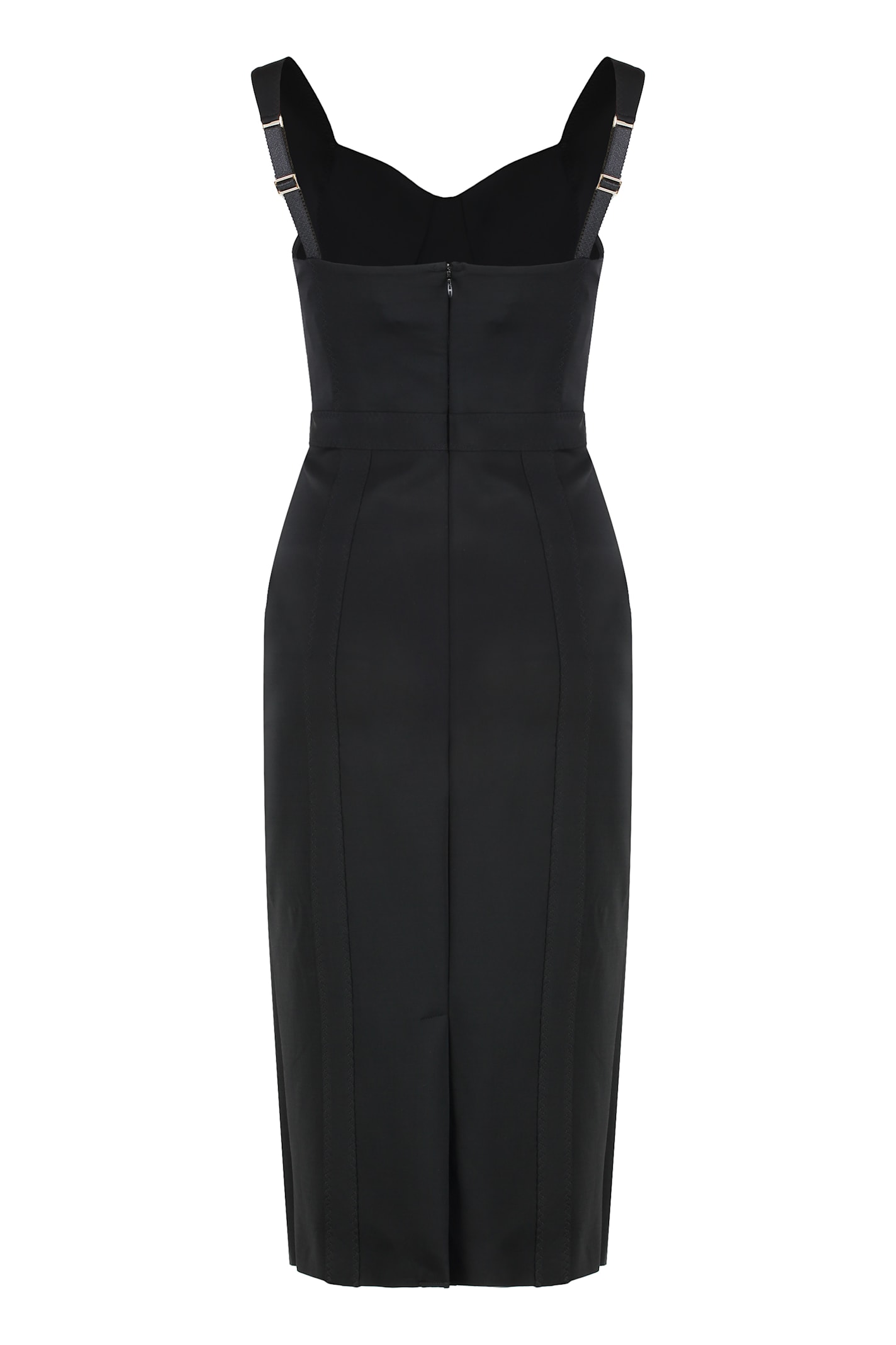 Elisabetta Franchi Fitted Midi Dress With Gold Accents In Black