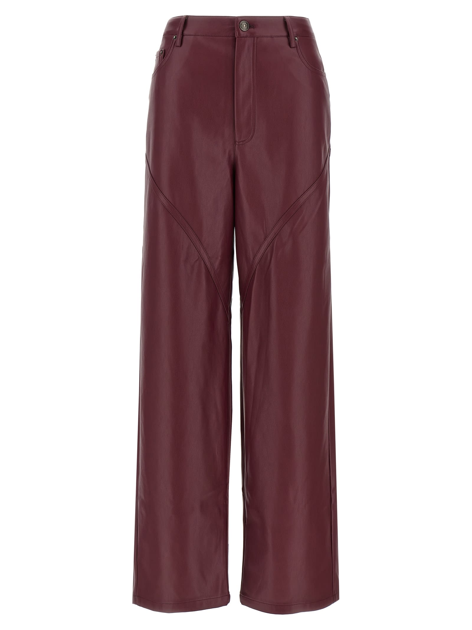 Rotate Birger Christensen Mid Waisted Piping Pants In Burgundy