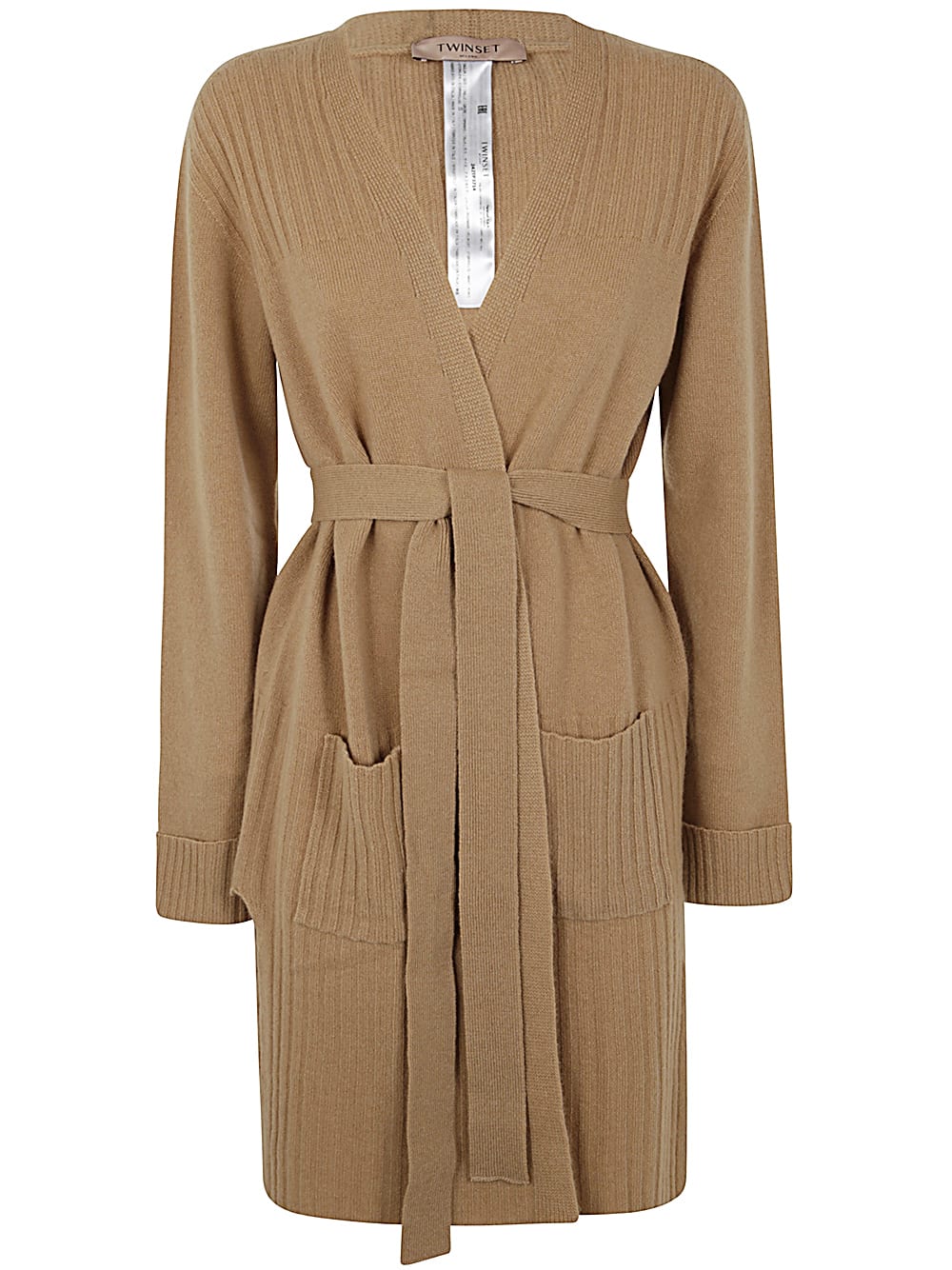 Shop Twinset Belt Cardigan In Sandy Brown