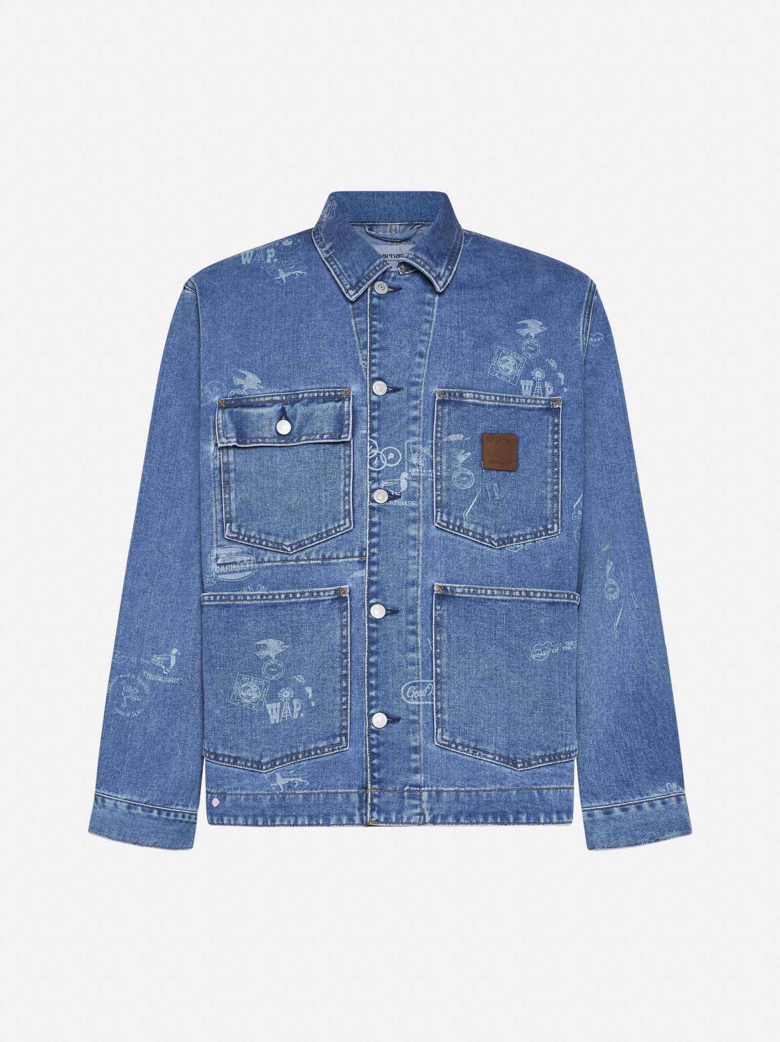 Shop Carhartt Stamp Denim Jacket In Blue Bleached