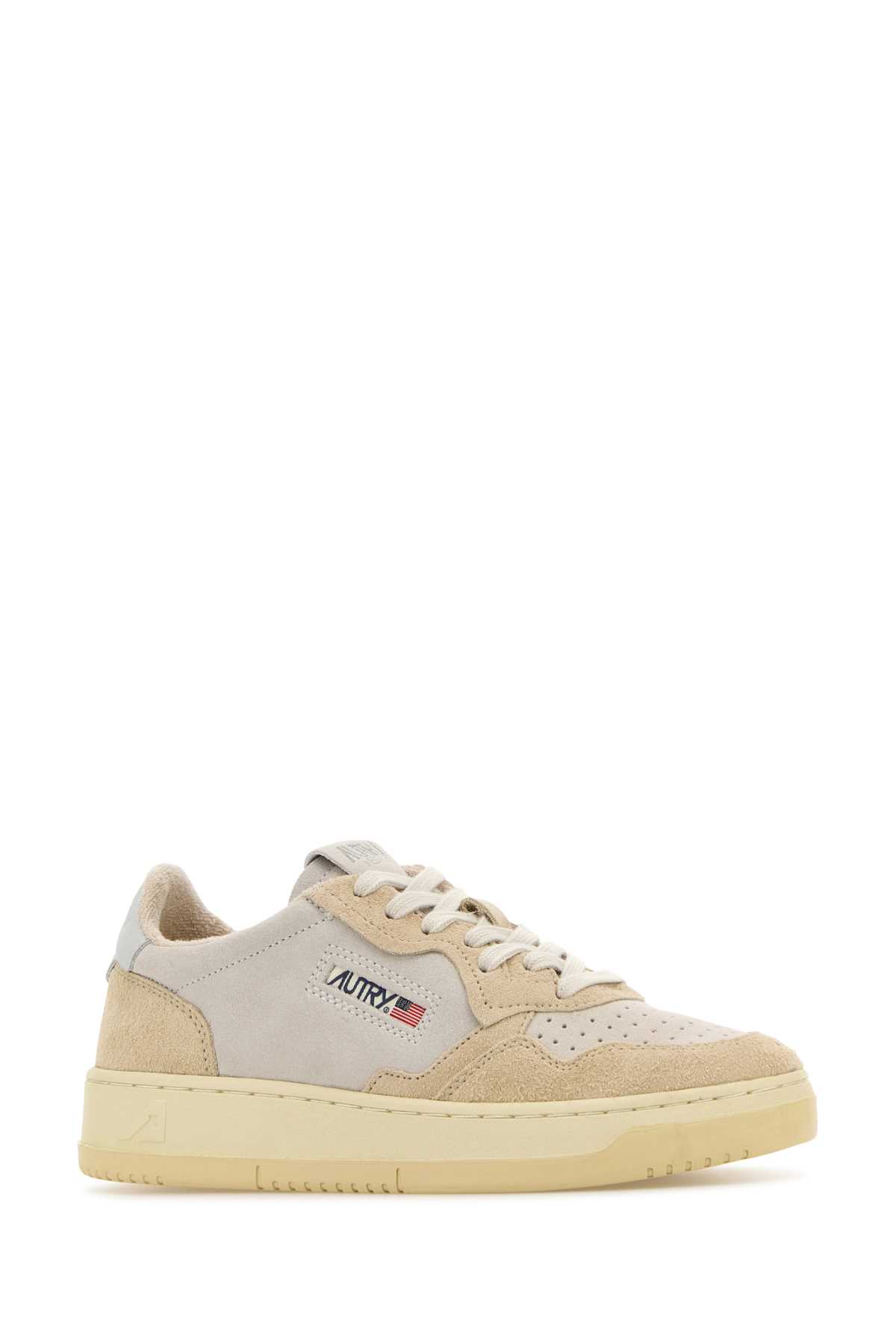 Shop Autry Two-tone Suede Medalist Sneakers In Beige