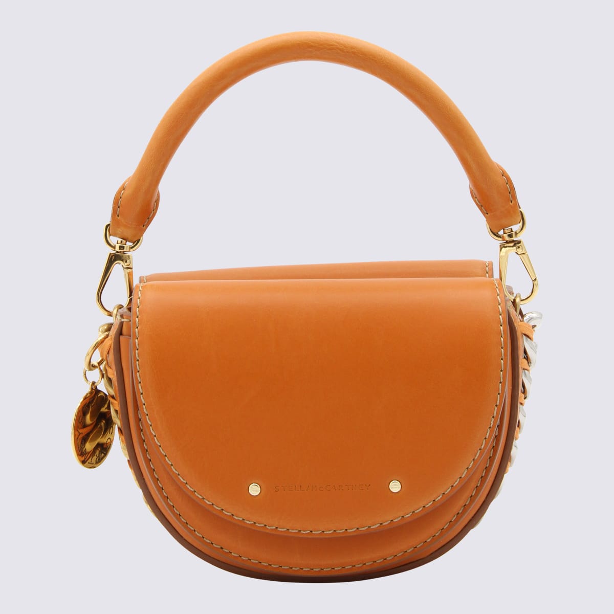 Shop Stella Mccartney Orange Faux Leather Frayme Shoulder Bag In Flamingo