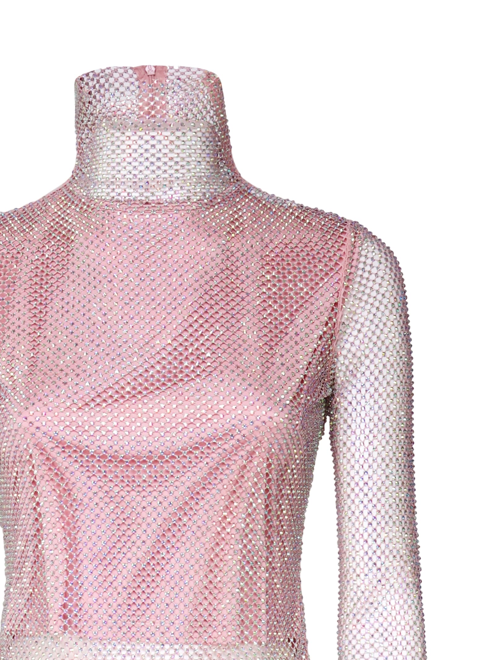 Shop Sportmax Valdai Transparent Perforated Sweater With Rhinestones  In Pink