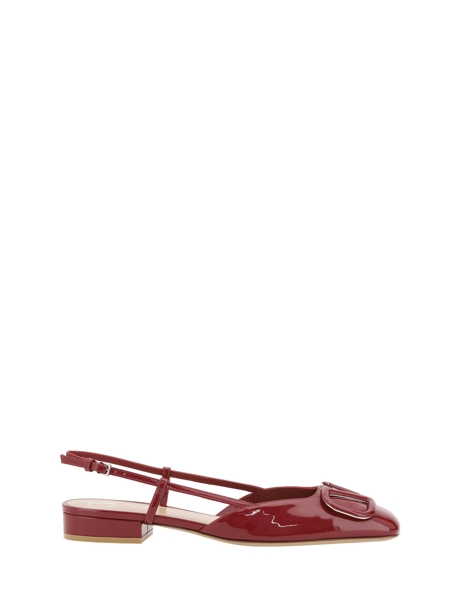 Valentino Vlogo Signature Square Toe Slingback Flats In Deep Scarlet