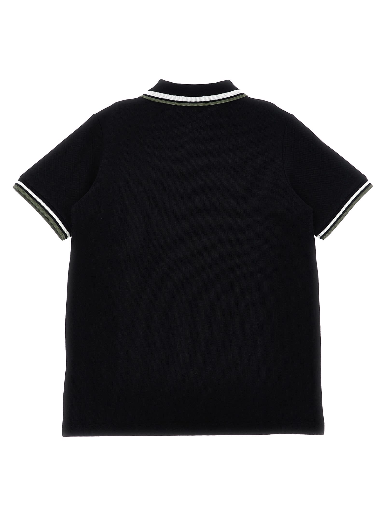 Moncler Kid - Tricolour-trimmed Cotton Piquet Polo Shirt In Black