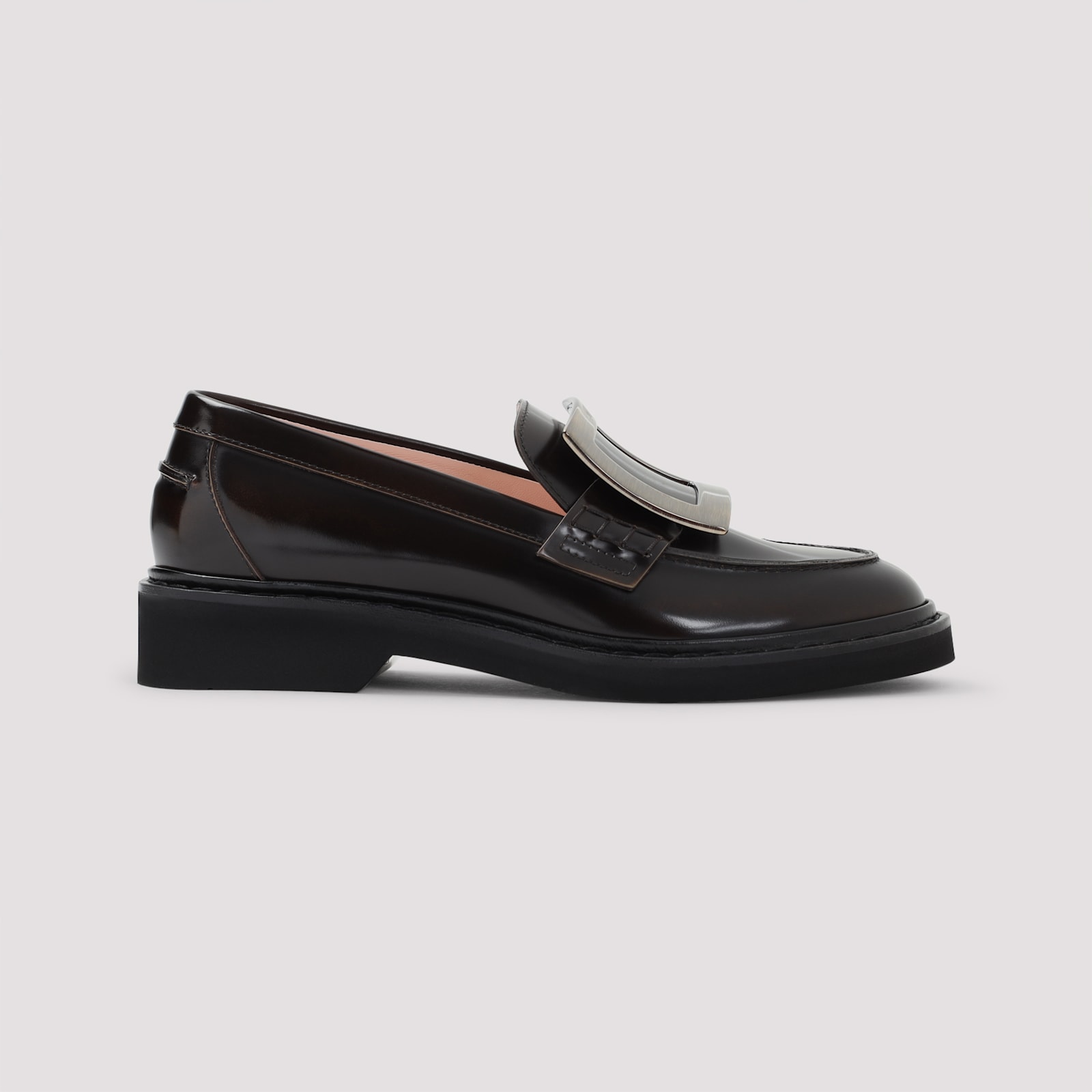 Roger Vivier Lentil Brown Leather Viv Rangers Met Buc 25 Loafers In Black