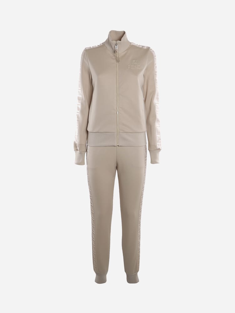 Fendi Cotton Blend Jumpsuit With Side Logo Band With Ff Motif