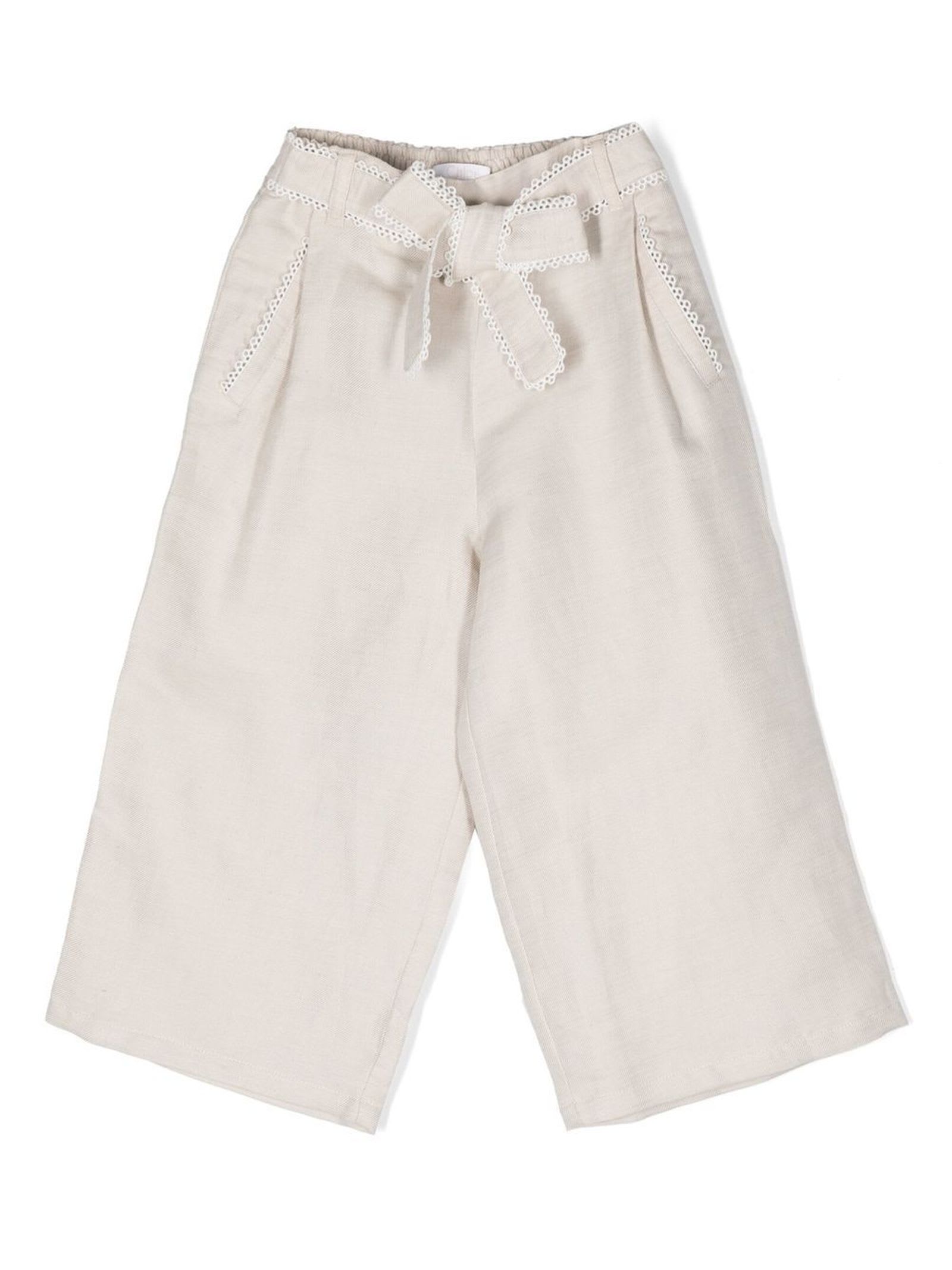 Chloé Guipure-trim Wide-leg Trousers In Beige
