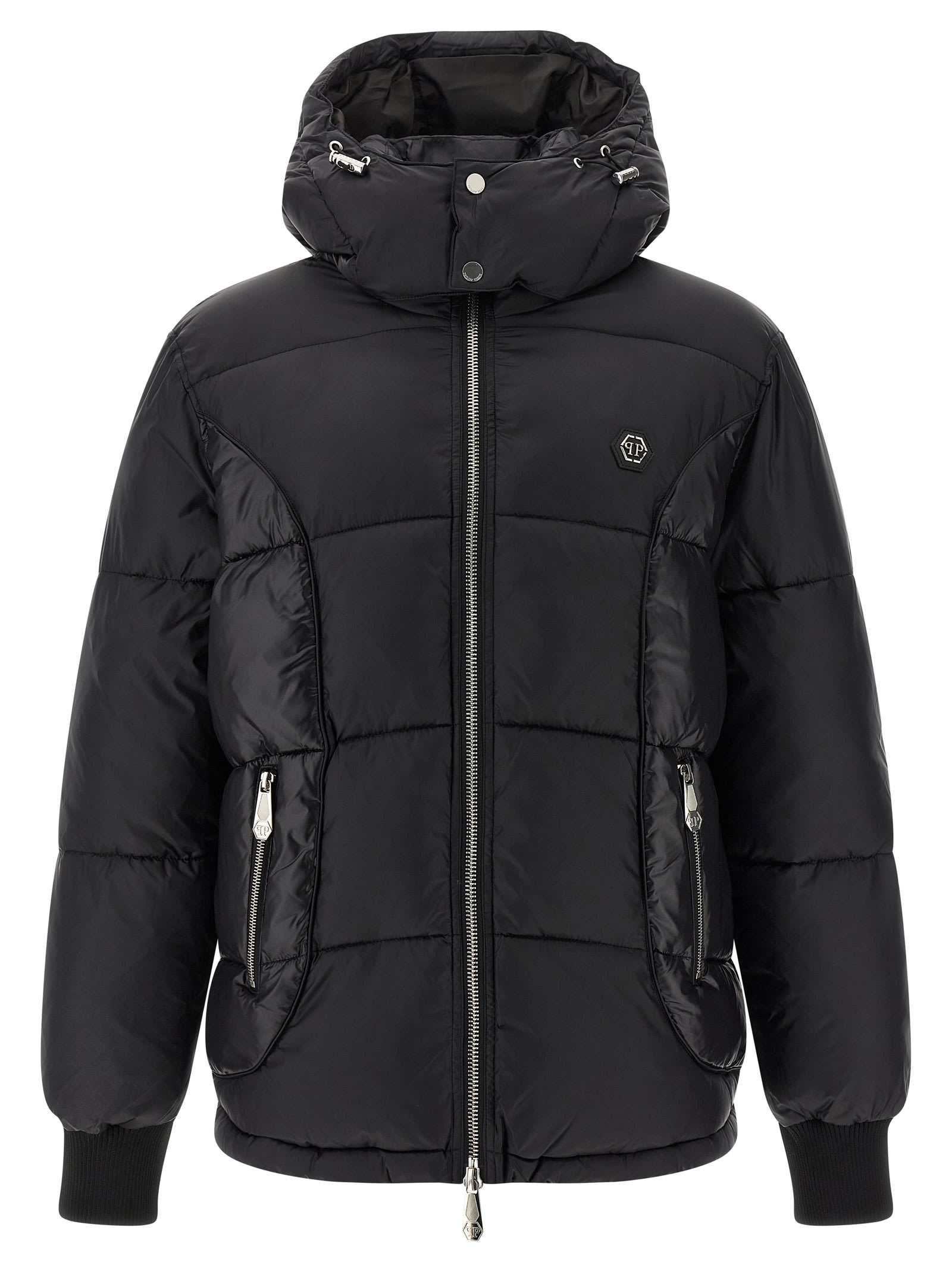 Philipp Plein Logo Patch Down Jacket Puffer Jackets Black In Black