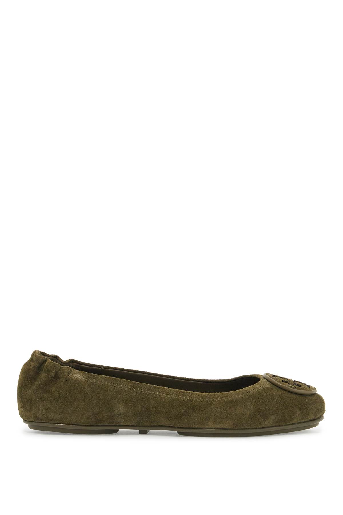 Shop Tory Burch Suede Minnie Travel Ballet Flats In Aneto (green)