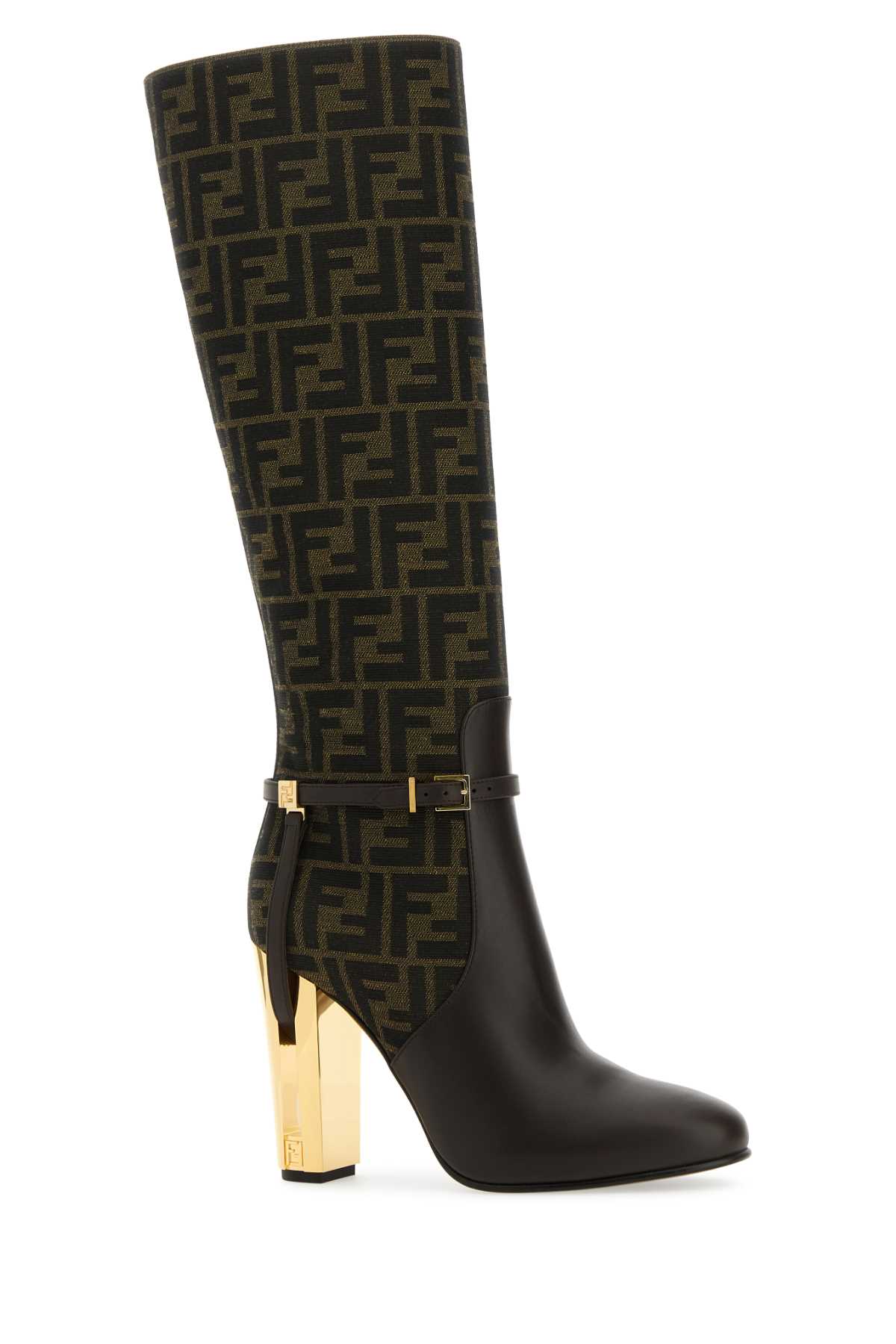 FENDI EMBROIDERED LEATHER AND FABRIC DELFINA BOOTS