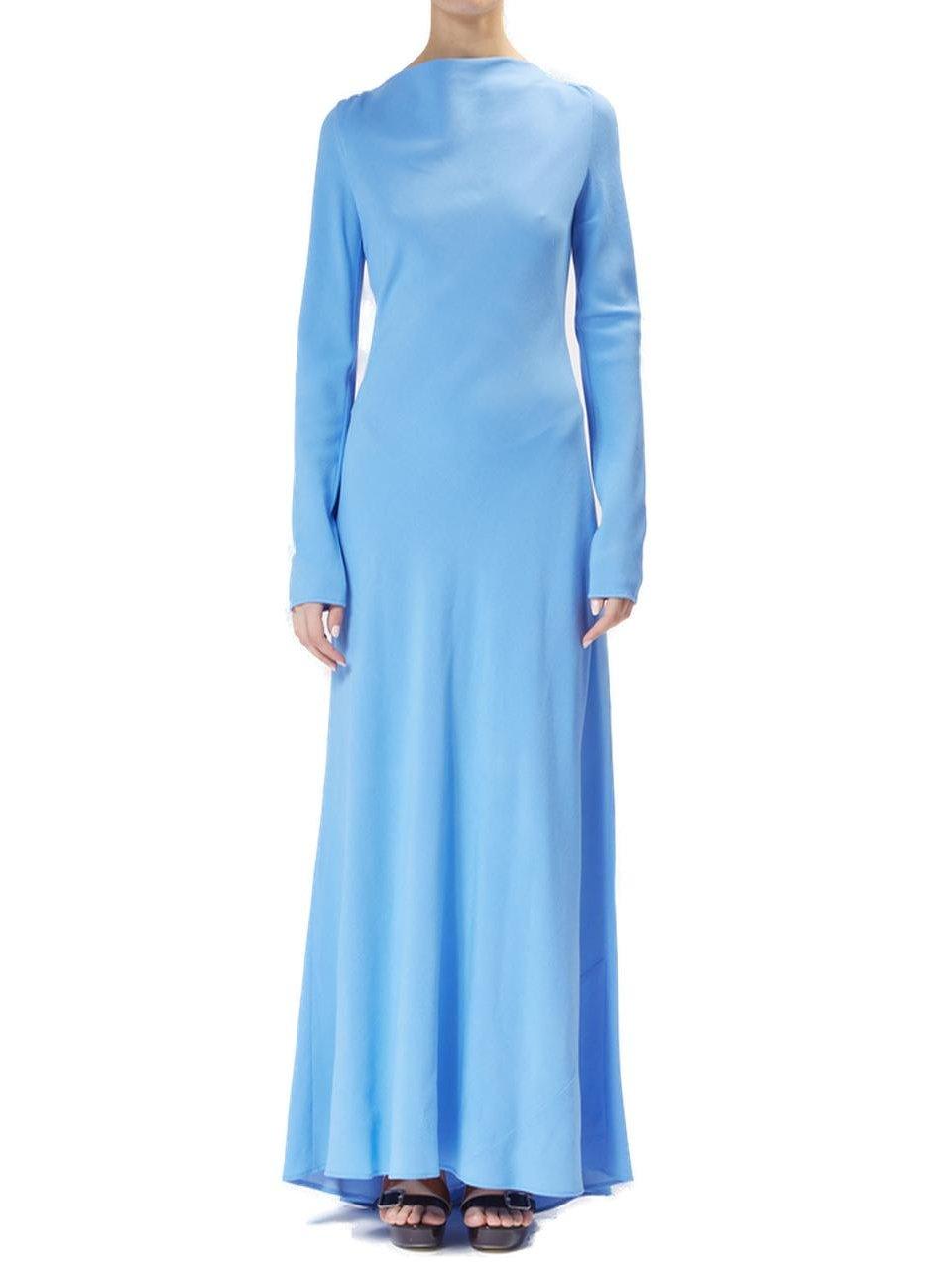 Shop M05ch1n0 Jeans Open-back Crepe Maxi Dress In Avion