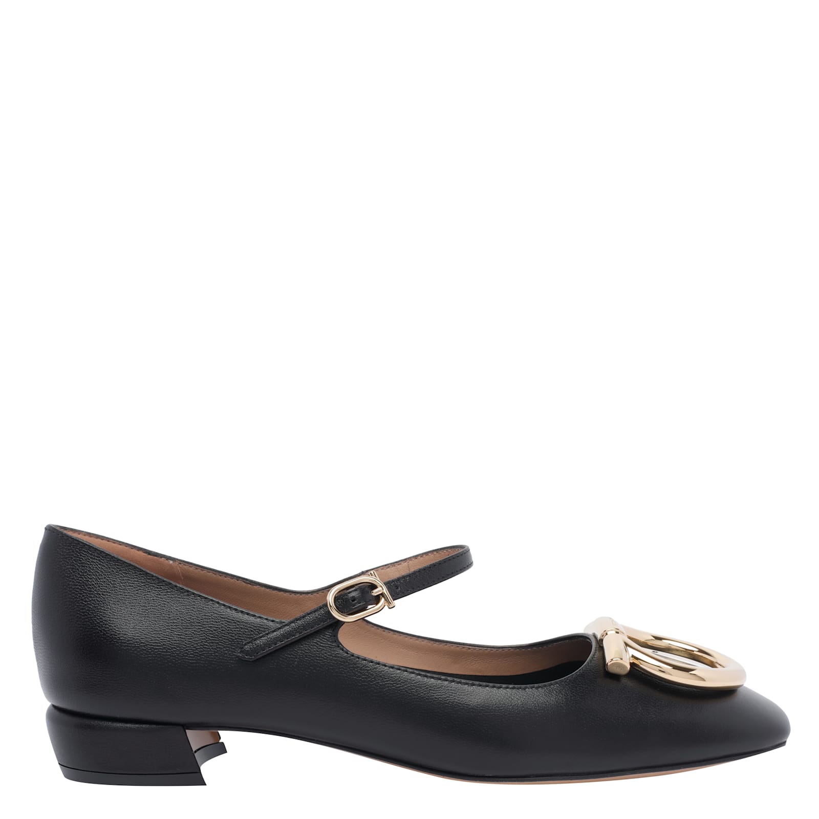 Ferragamo Buckle Strap Leather Ballerina Shoes