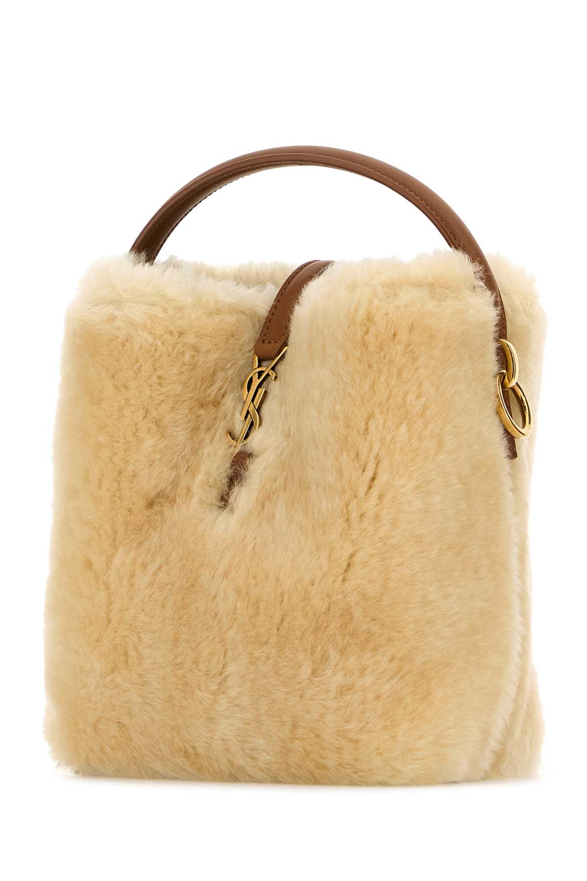 Shop Saint Laurent Beige Shearling Mini Le 37 Bucket Bag In Creambeigebrick