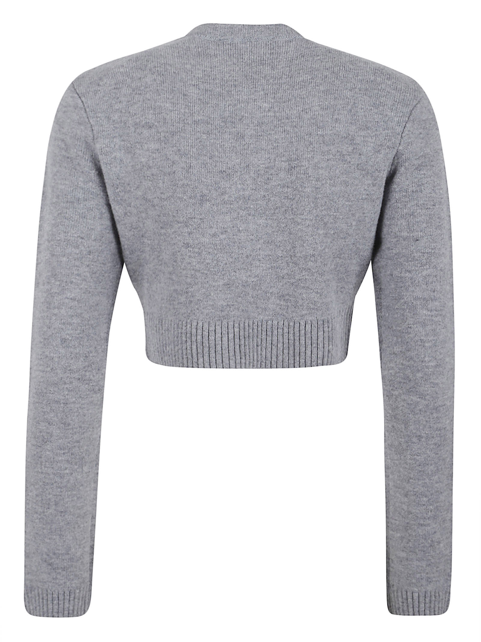 Self-portrait Cropped Gray Sweater With Decorative Buttons In Brown