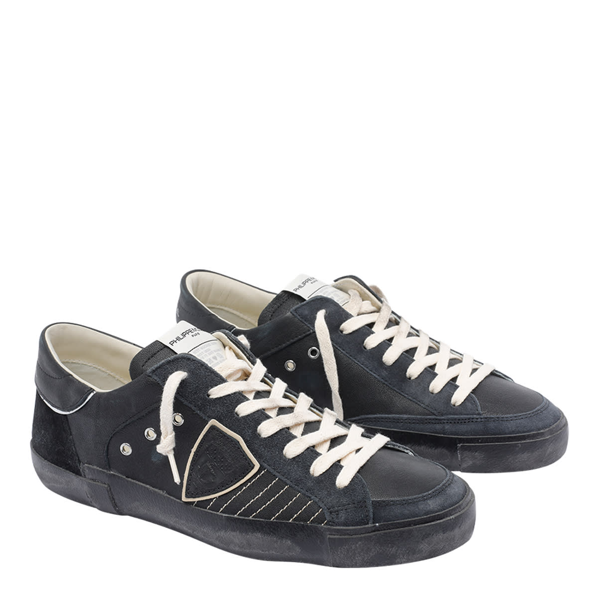 Philippe Model Prsx Suede-panelled Low-top Sneakers In Black