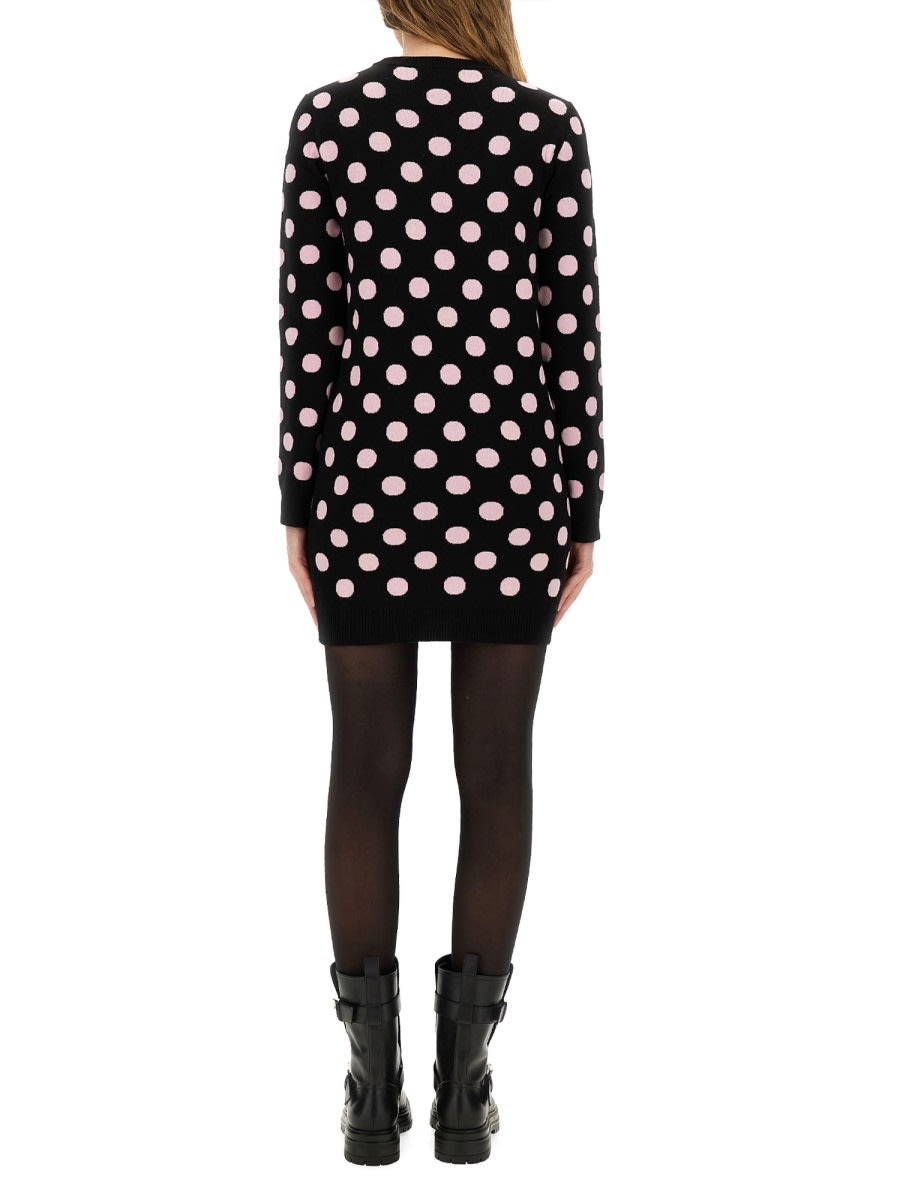 Moschino Long Sleeve Polka Dot Graphic Dress In Black