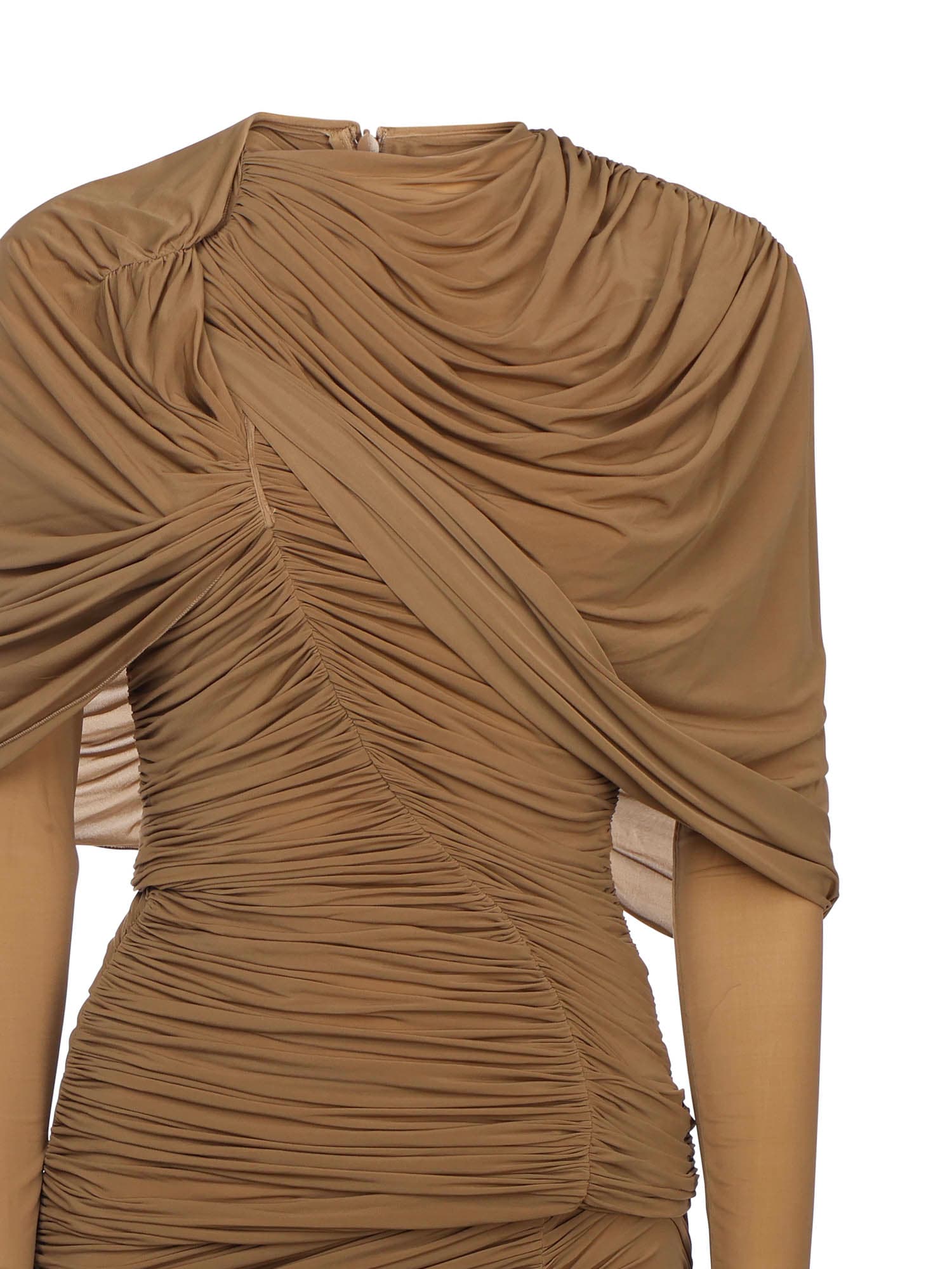Magda Butrym Draped Beige Dress With High Neck In Brown