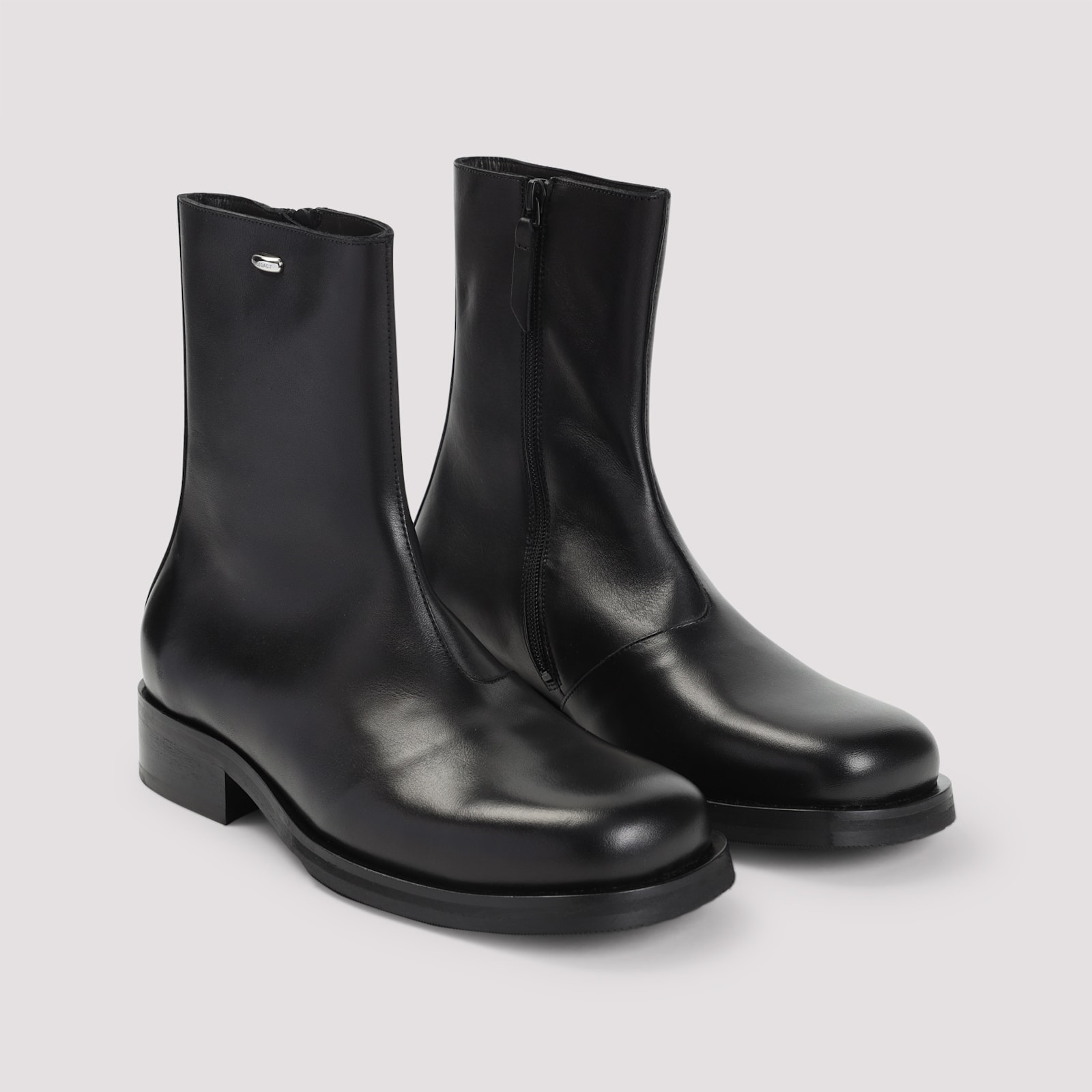 Our Legacy Block Heel Round Toe Smooth Finish Boots In Black