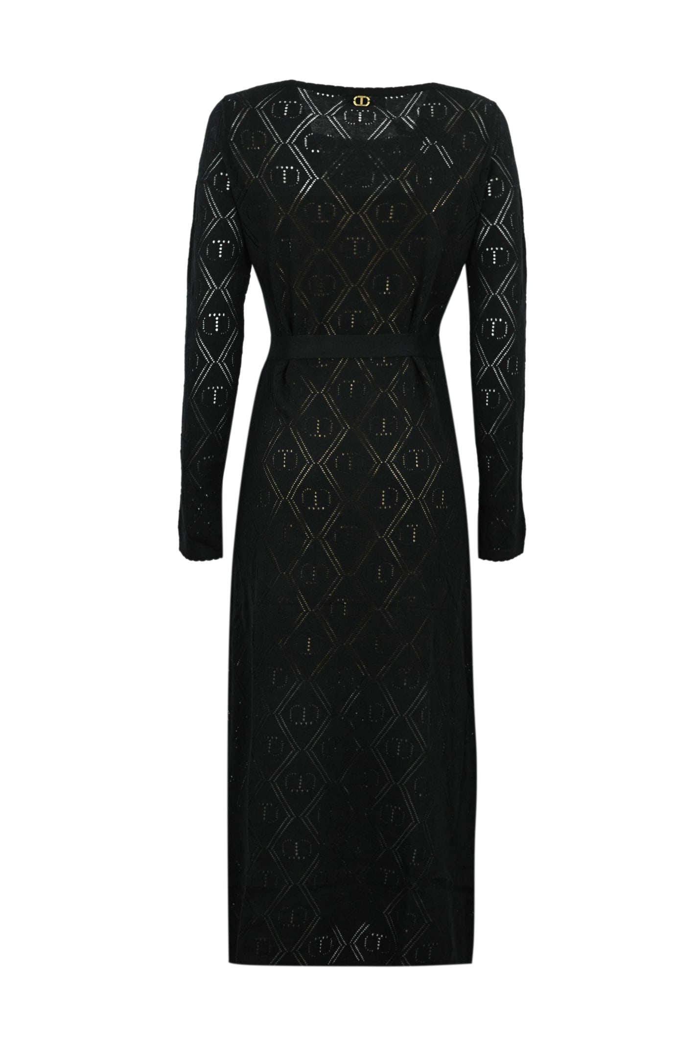 Shop Twinset Openwork Knitted Dress In Black