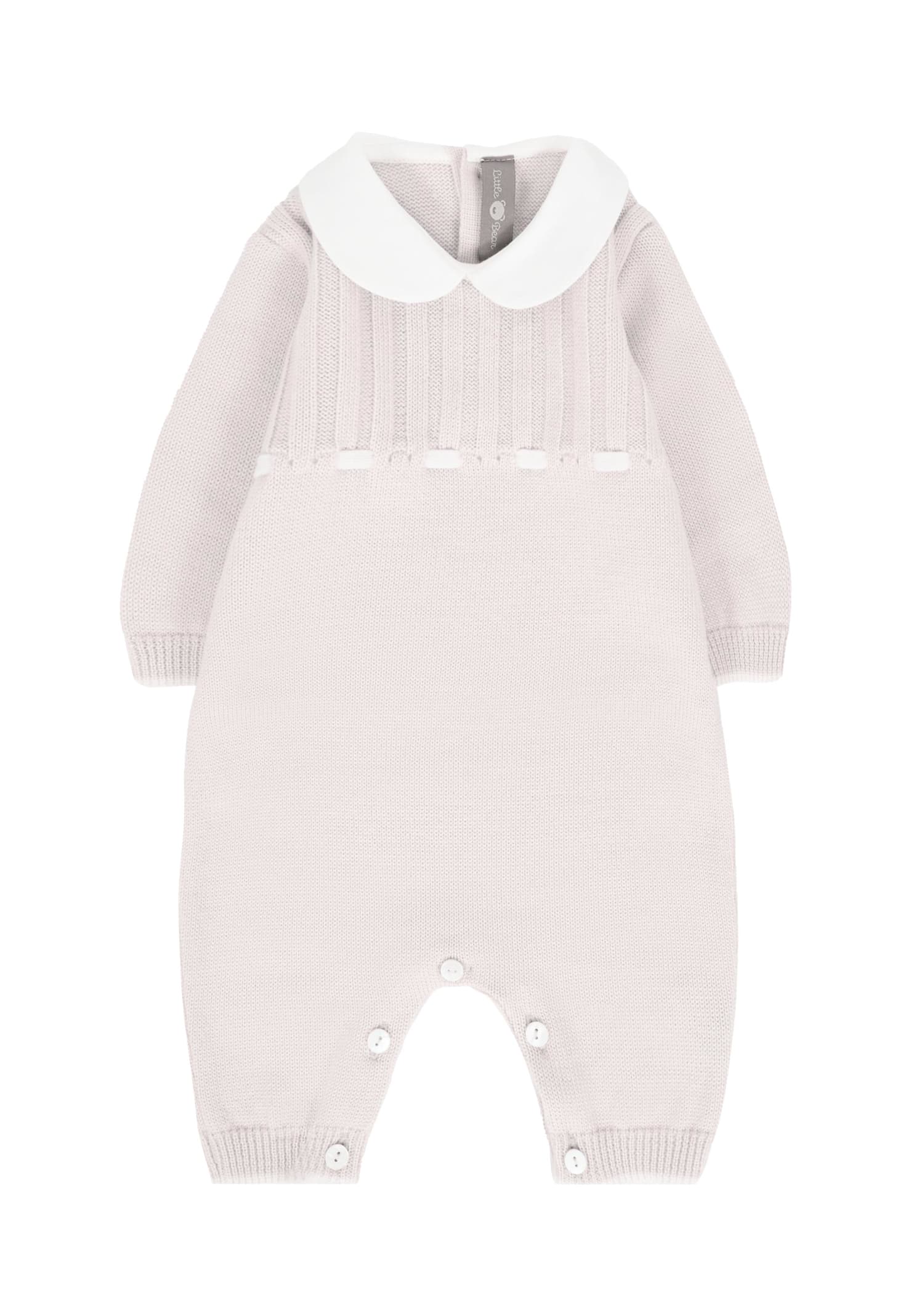 Little Bear Beige Jumpsuit For Babykids With Ivory Ribbon In Neutral