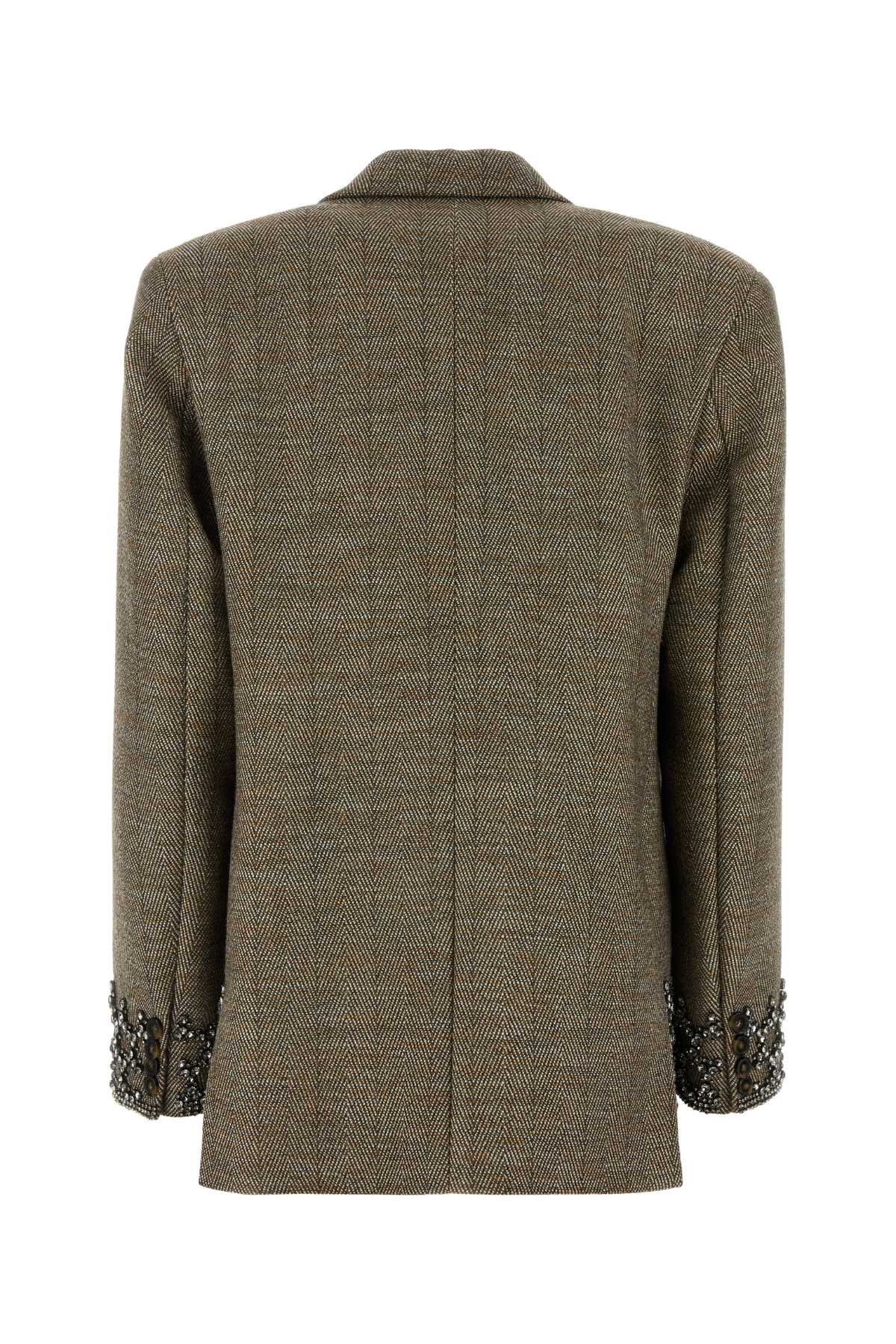 Shop Stella Mccartney Embroidered Wool Blend Oversize Blazer In Chestnut