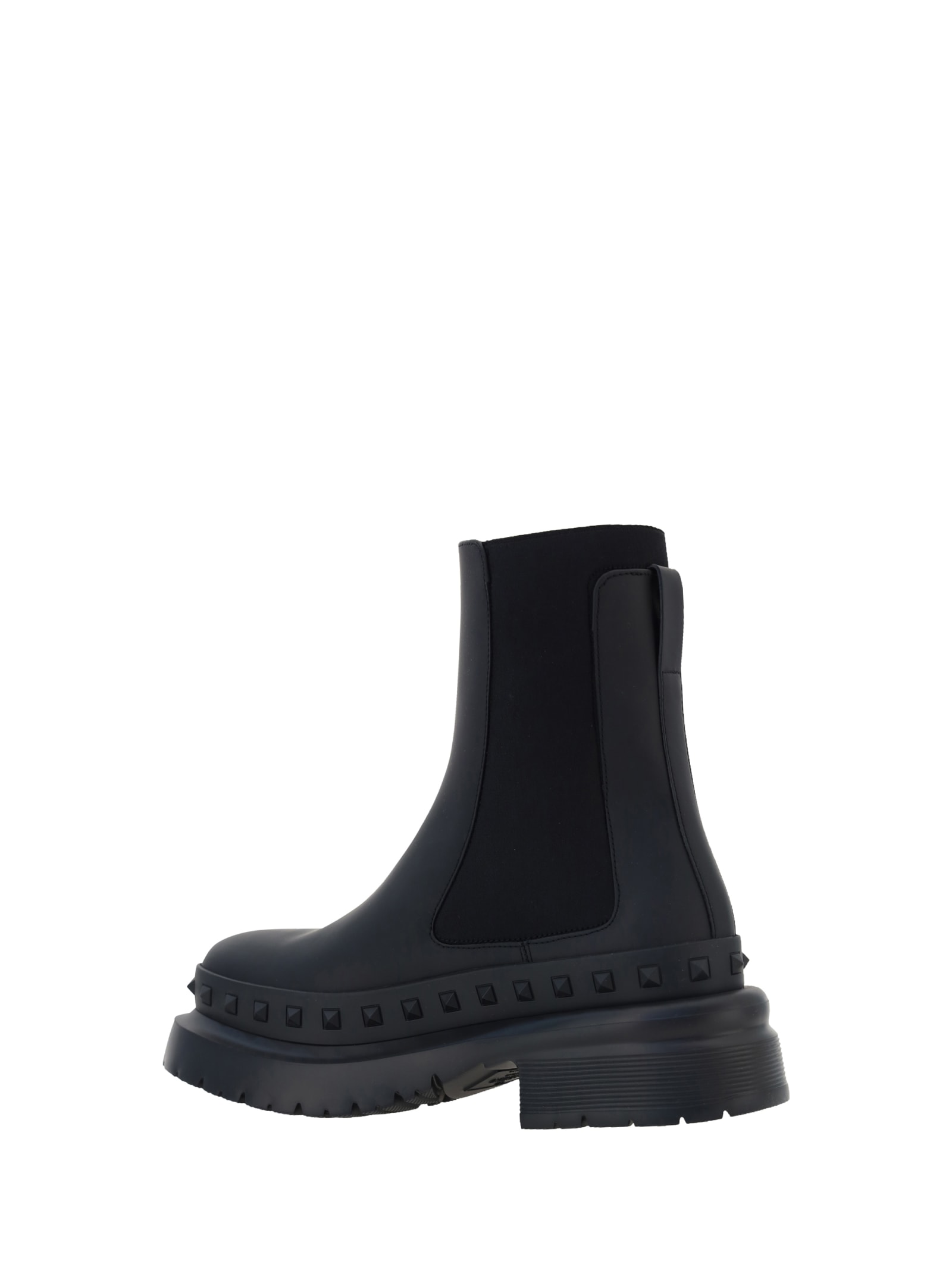 Valentino M-way Rockstud Ankle Boot In Calfskin Leather In Blue