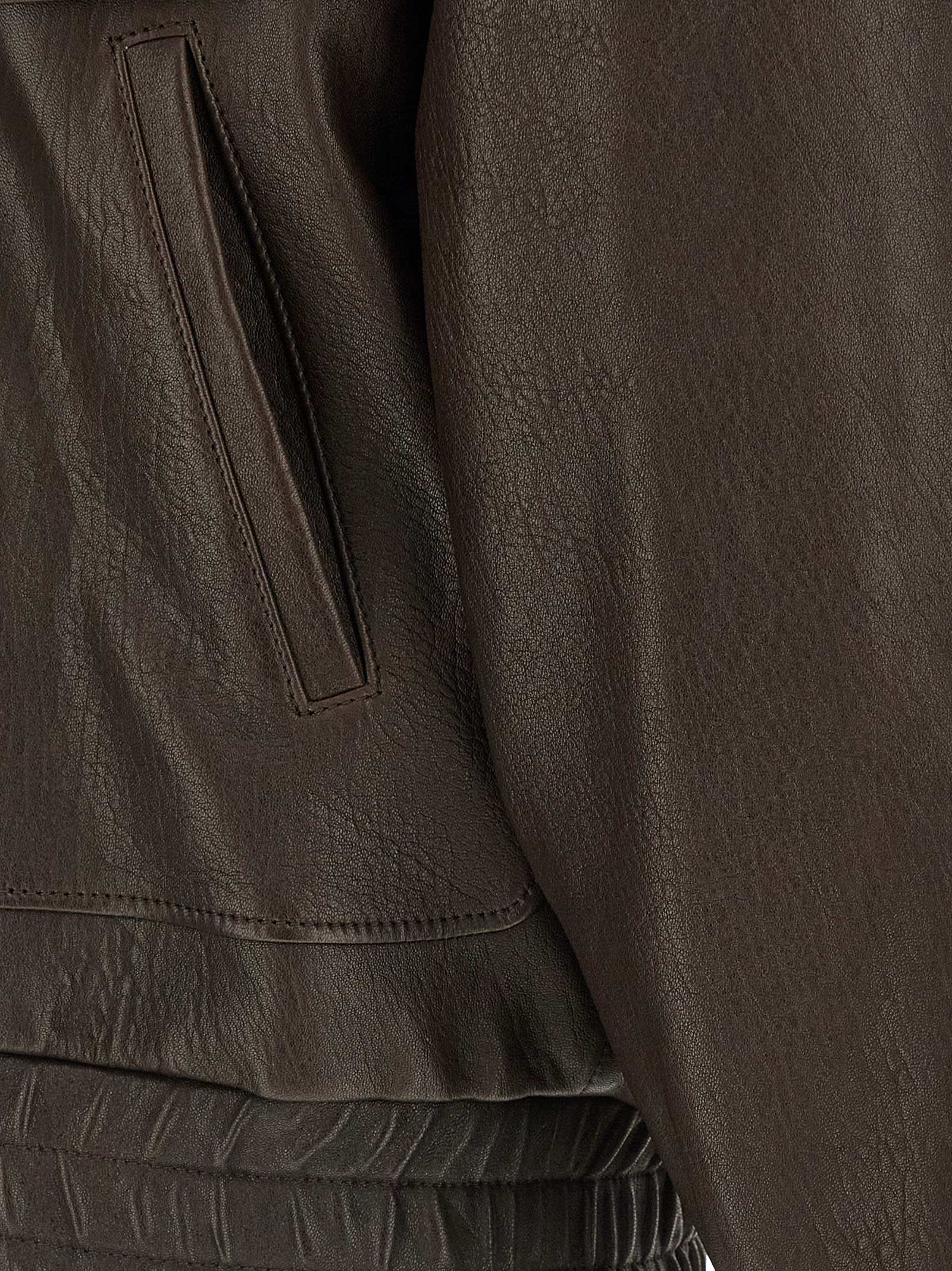 Saint Laurent Lambskin Zip Bomber Jacket In Brown