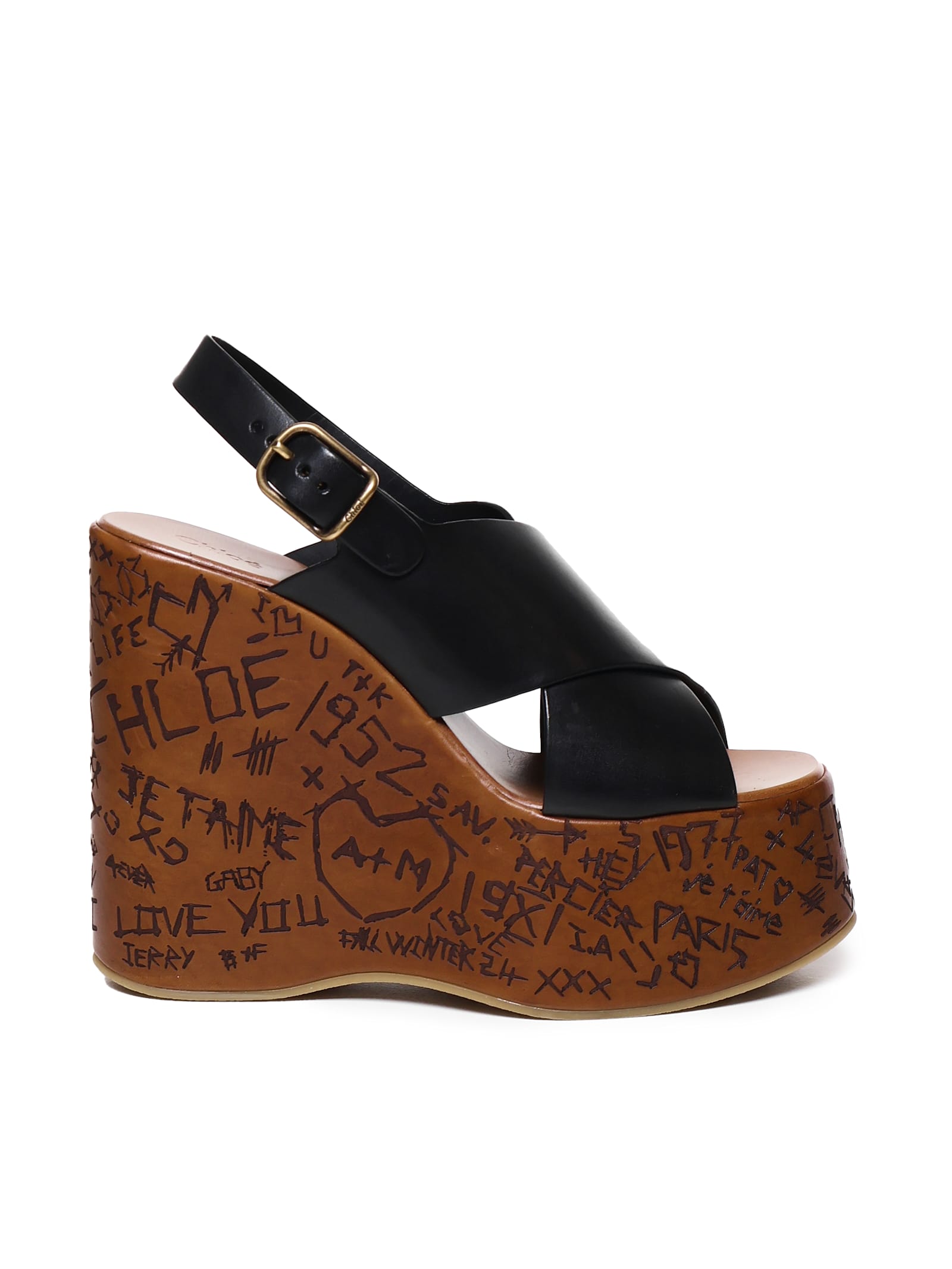 Shop Chloé Maxime Wedge Sandal In Black