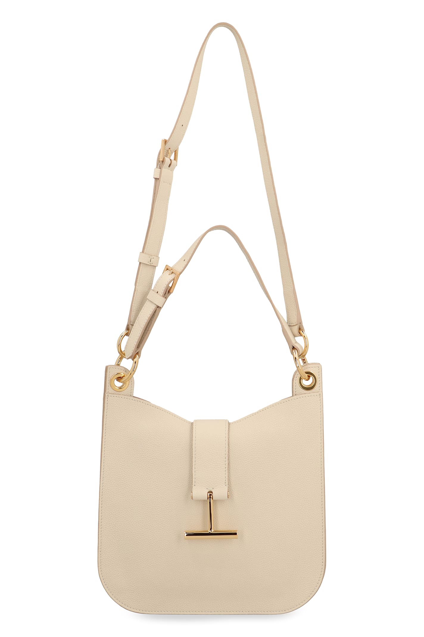 Tom Ford Tara Small Hobo Crossbody In Grained Leather In Neutral