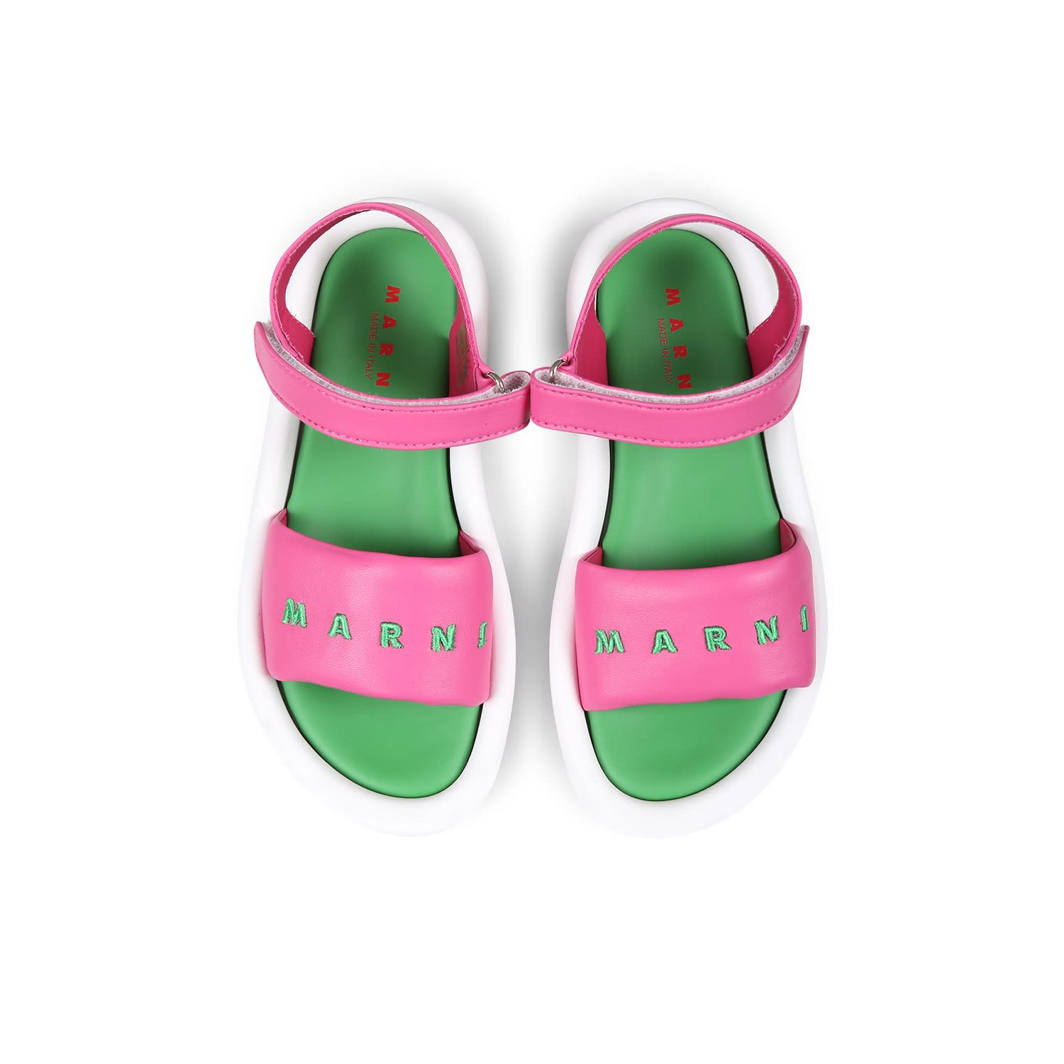 Marni Logo-embroidered Sandals In Fuchsia