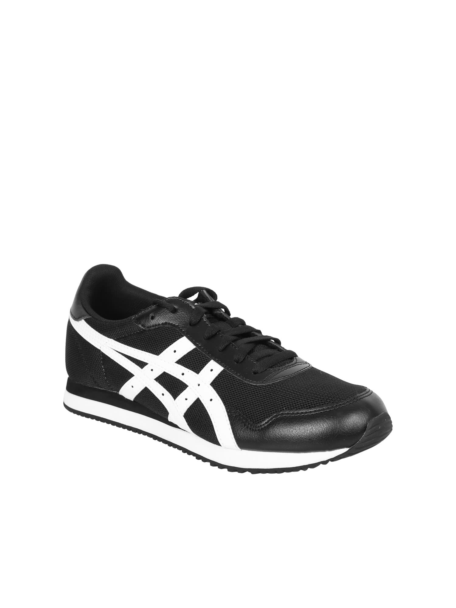 Shop Asics Black/ White Tiger Runner Sneakers