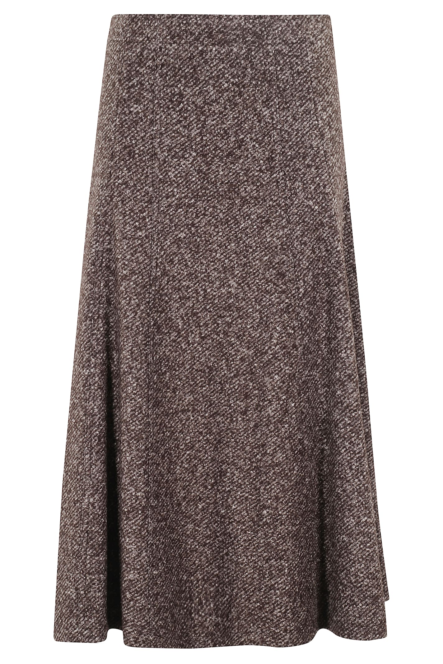 Seventy Flared Midi Skirt In Textured Dark Brown Wool In Brown