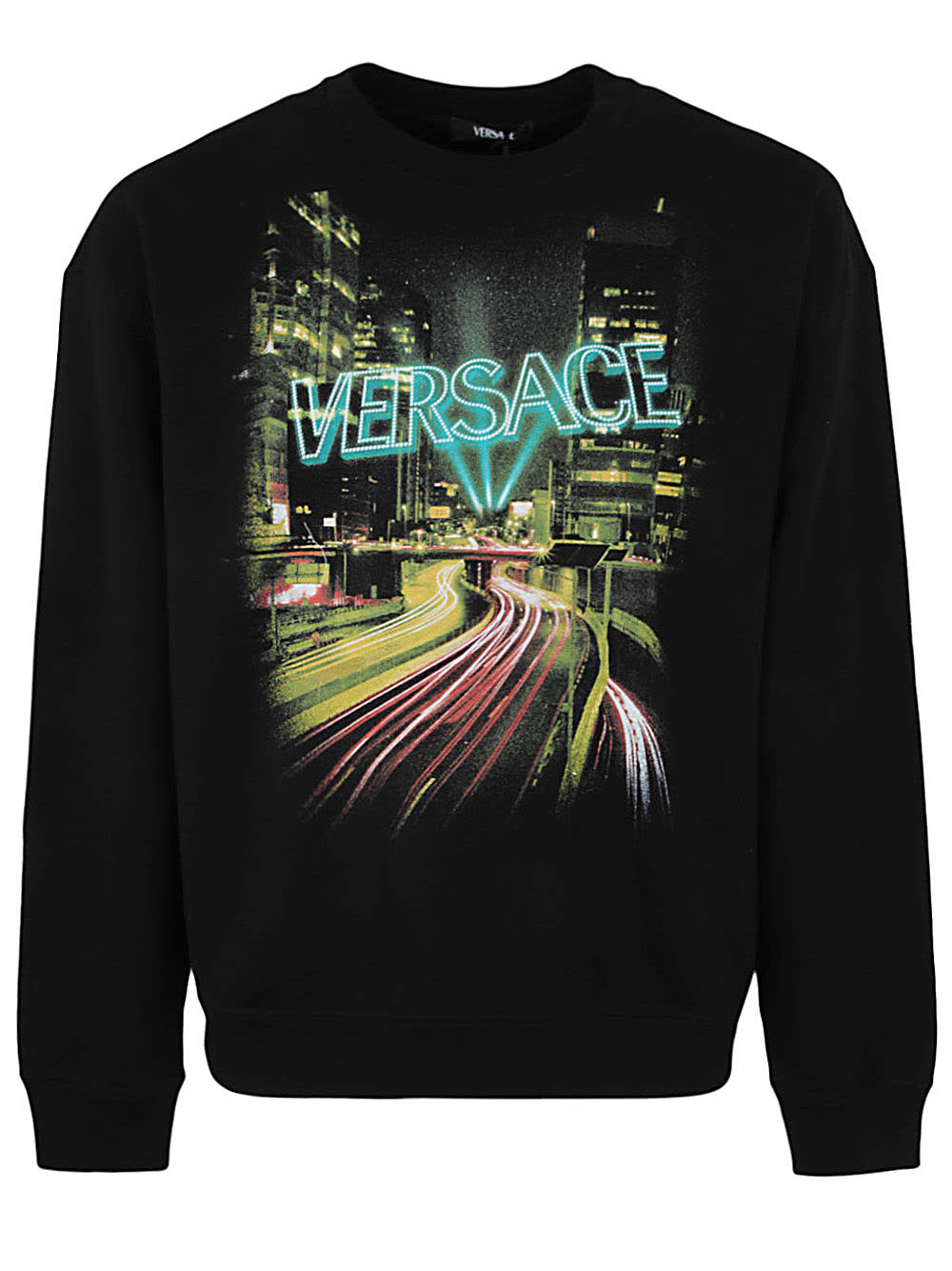 Shop Versace Sweatshirt Brushed Sweatshirt Fabric City Lights Print In Black Print