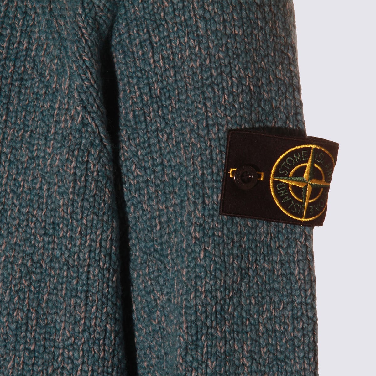 Stone Island Textured Knit Sweater With Distinctive Sleeve Patch In Blue
