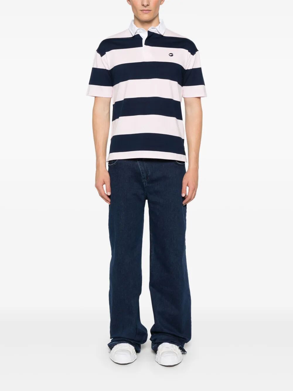 Coperni Striped Drop Shoulder Polo Top In Blue