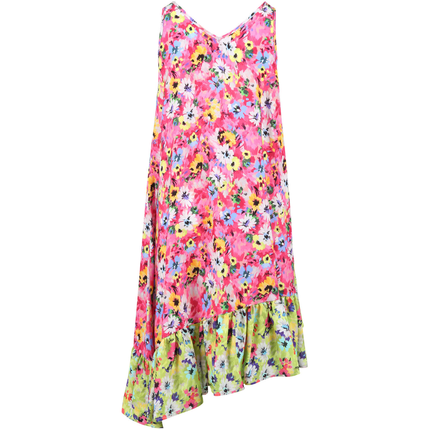 Shop Msgm Multicolor Dress For Girl With Floral Print In Fuchsia