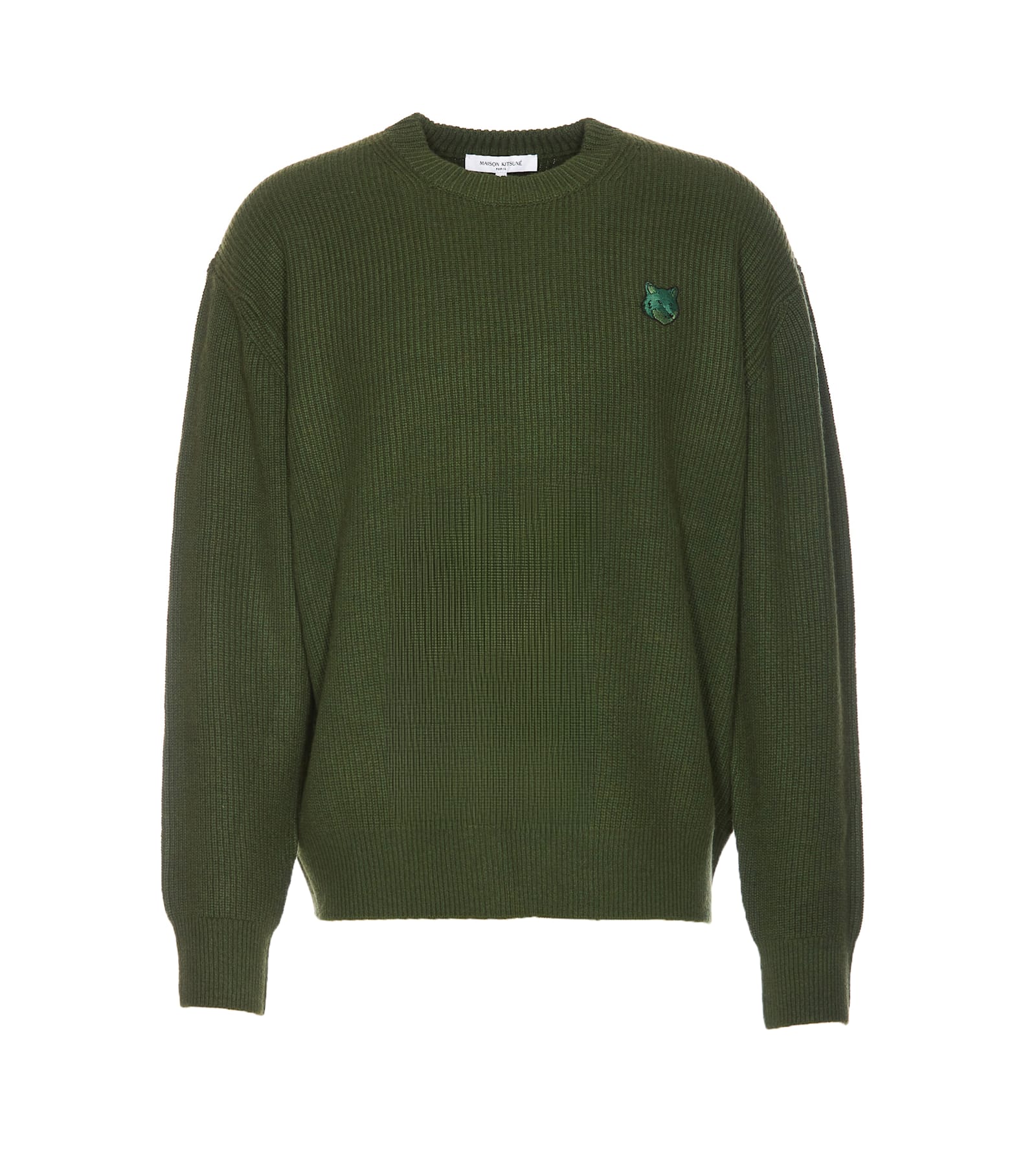 Shop Maison Kitsuné Bold Fox Head Patch Sweater In Green