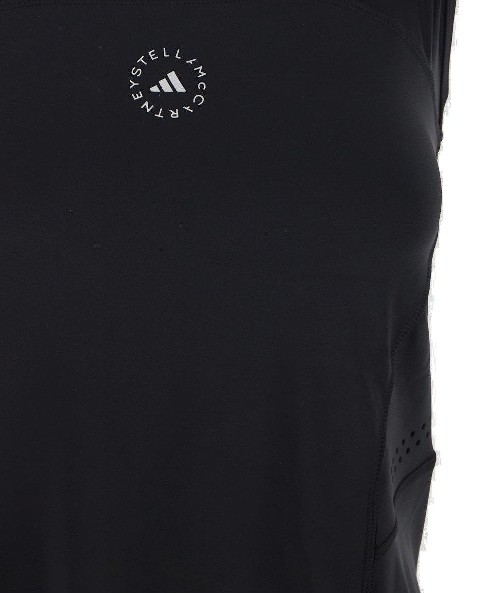 Shop Adidas By Stella Mccartney Logo Printed Racerback Tank Top In Black