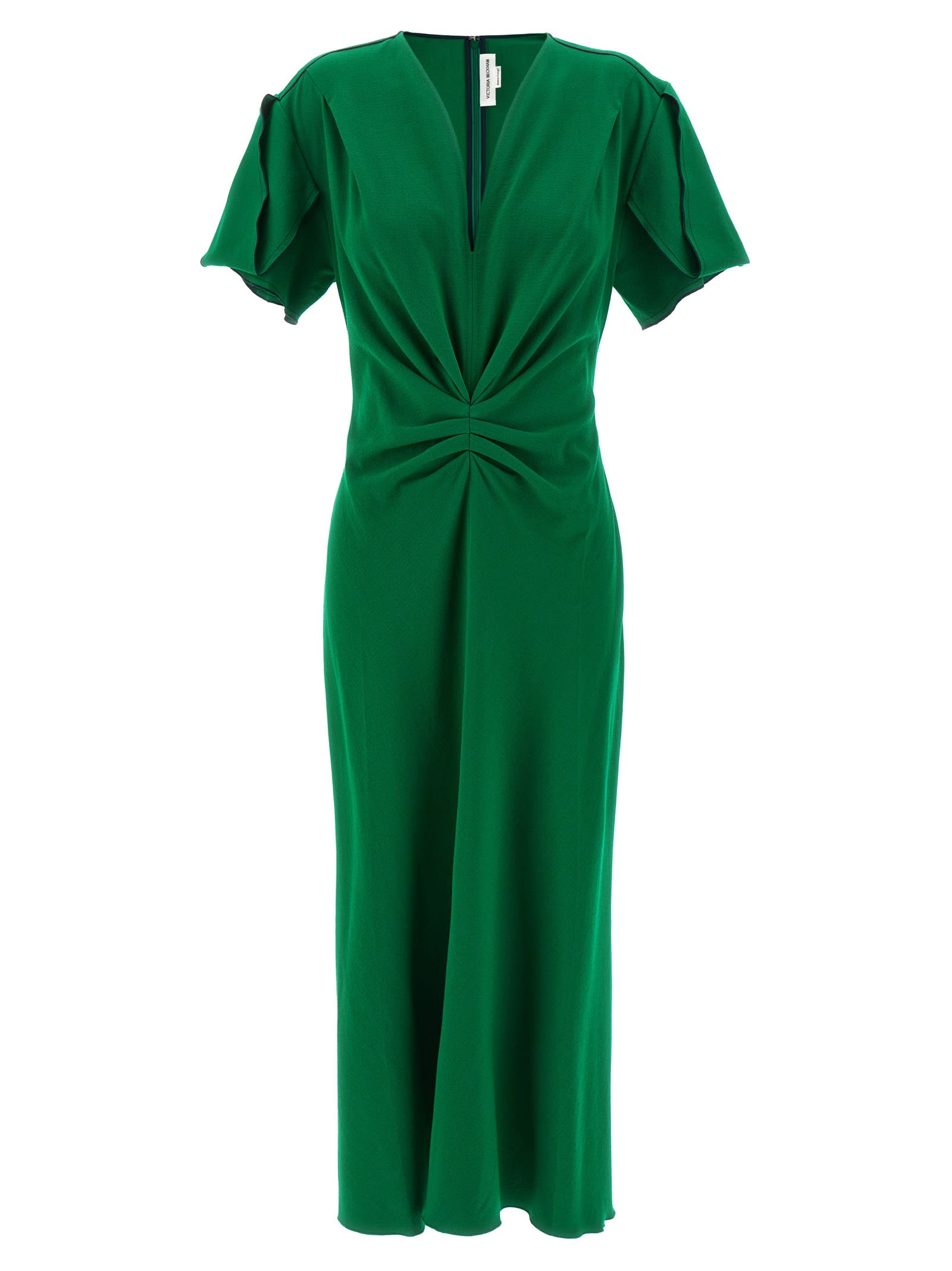 Shop Victoria Beckham Gathered Waist Midi Dress In Green