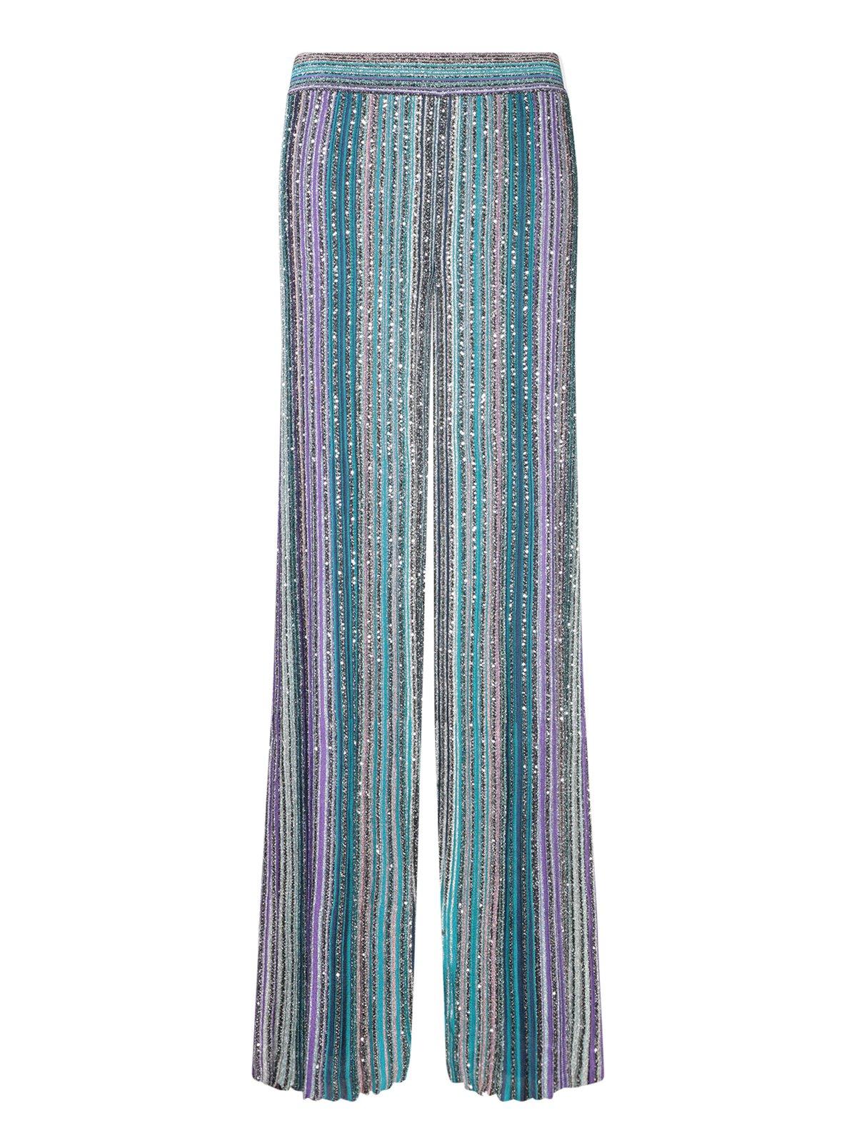 Shop Missoni Sequinned Ribbed Trousers In Clear Blue