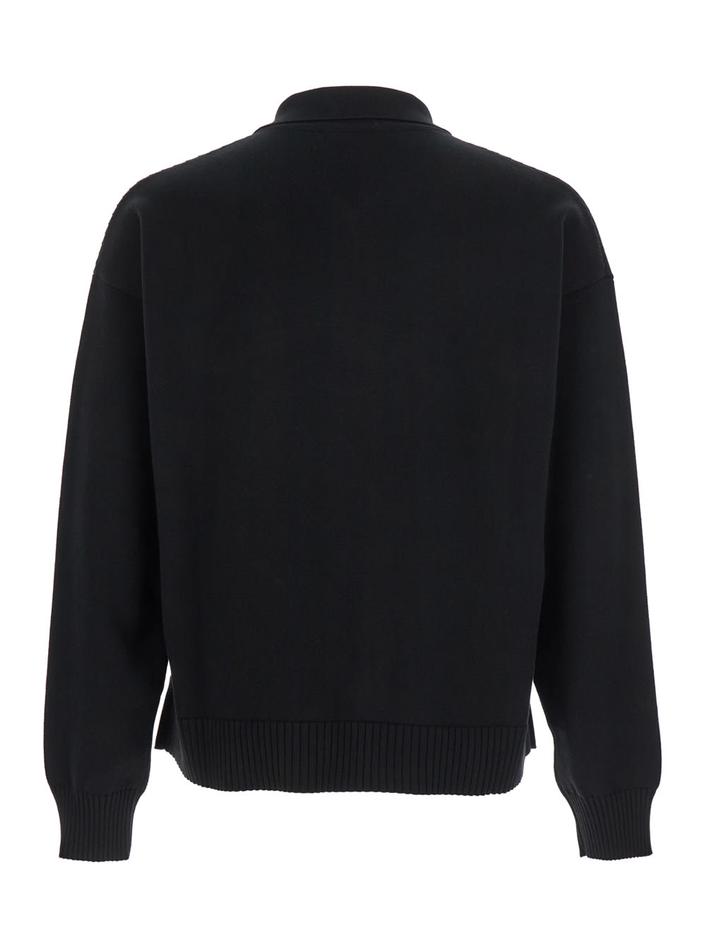 Versace Black Cardigan With Classic Collar And Logo Plaque On The Front In Black
