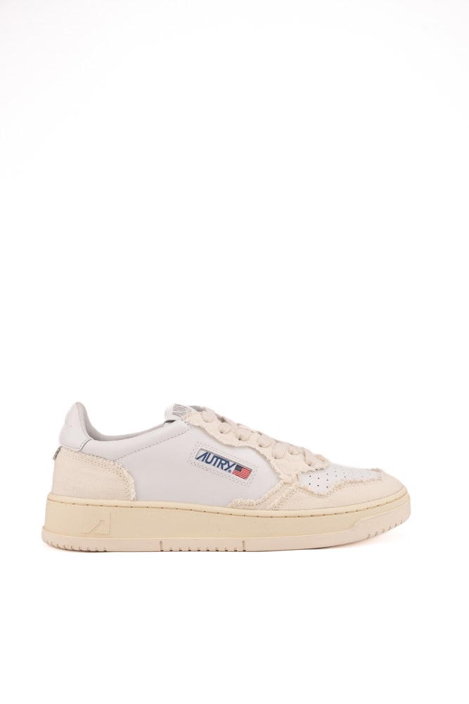 Autry Medalist Low Sneakers In Goatskin And White/ivory Canvas In Canvas/bi Ivory