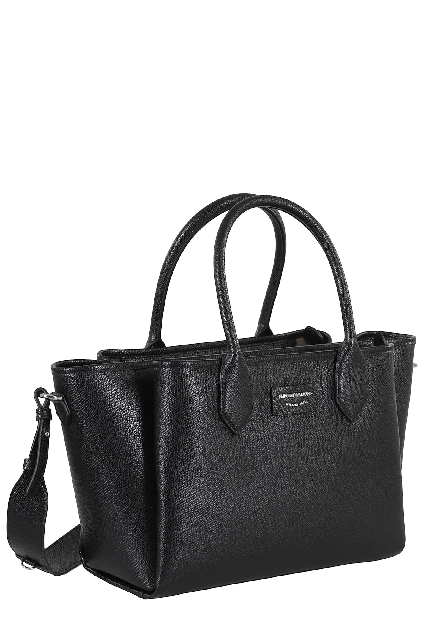 Emporio Armani Triple Compartment Textured Finish Shopping Bag In Black