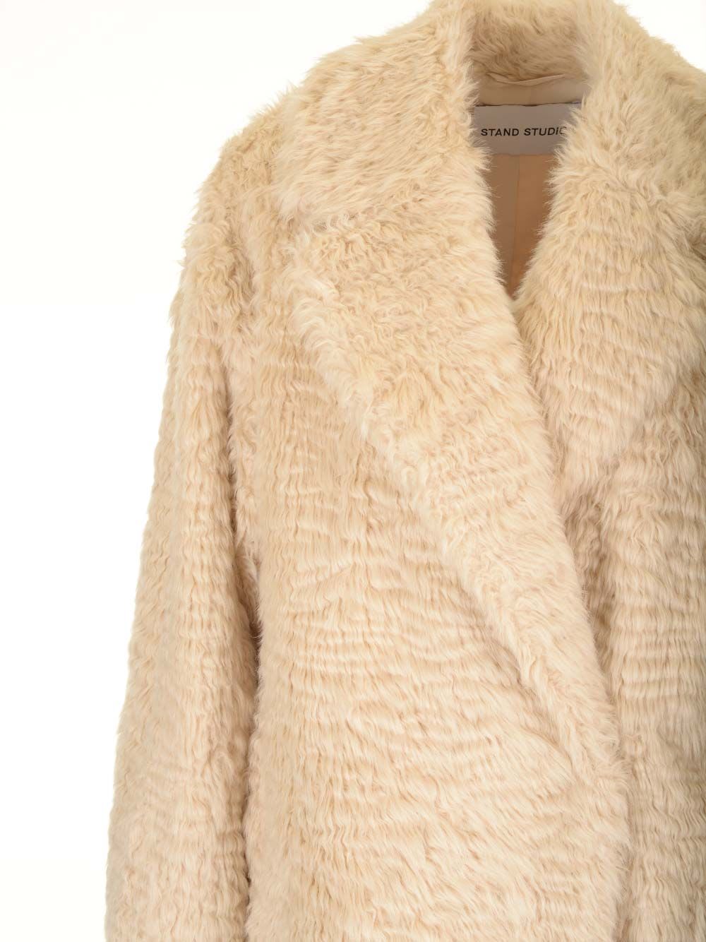 Shop Stand Studio Nicole Eco Fur Coat In Beige