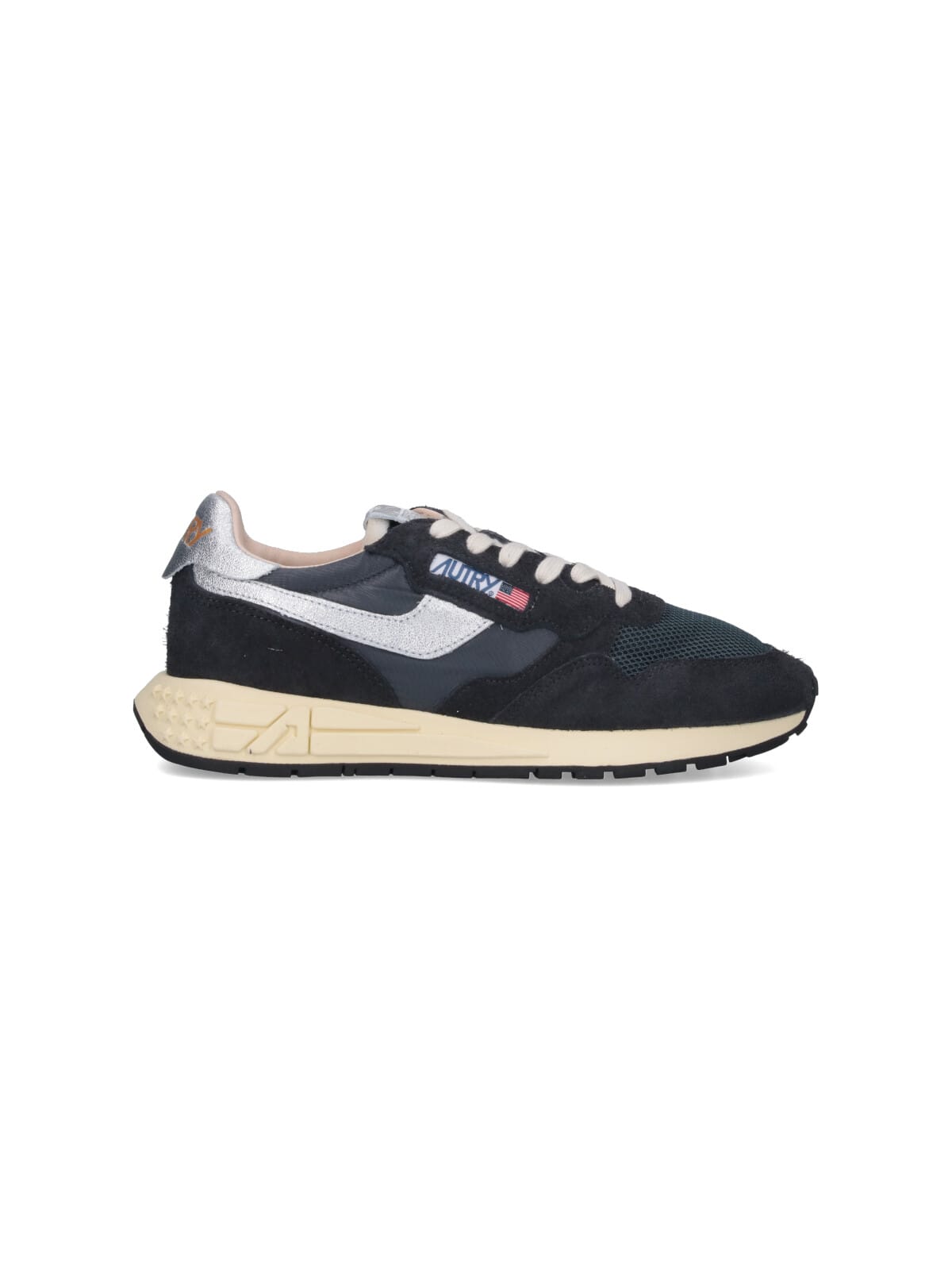 Autry Reelwind Low Cracked-leather Trimmed Suede And Shell Sneakers In Black
