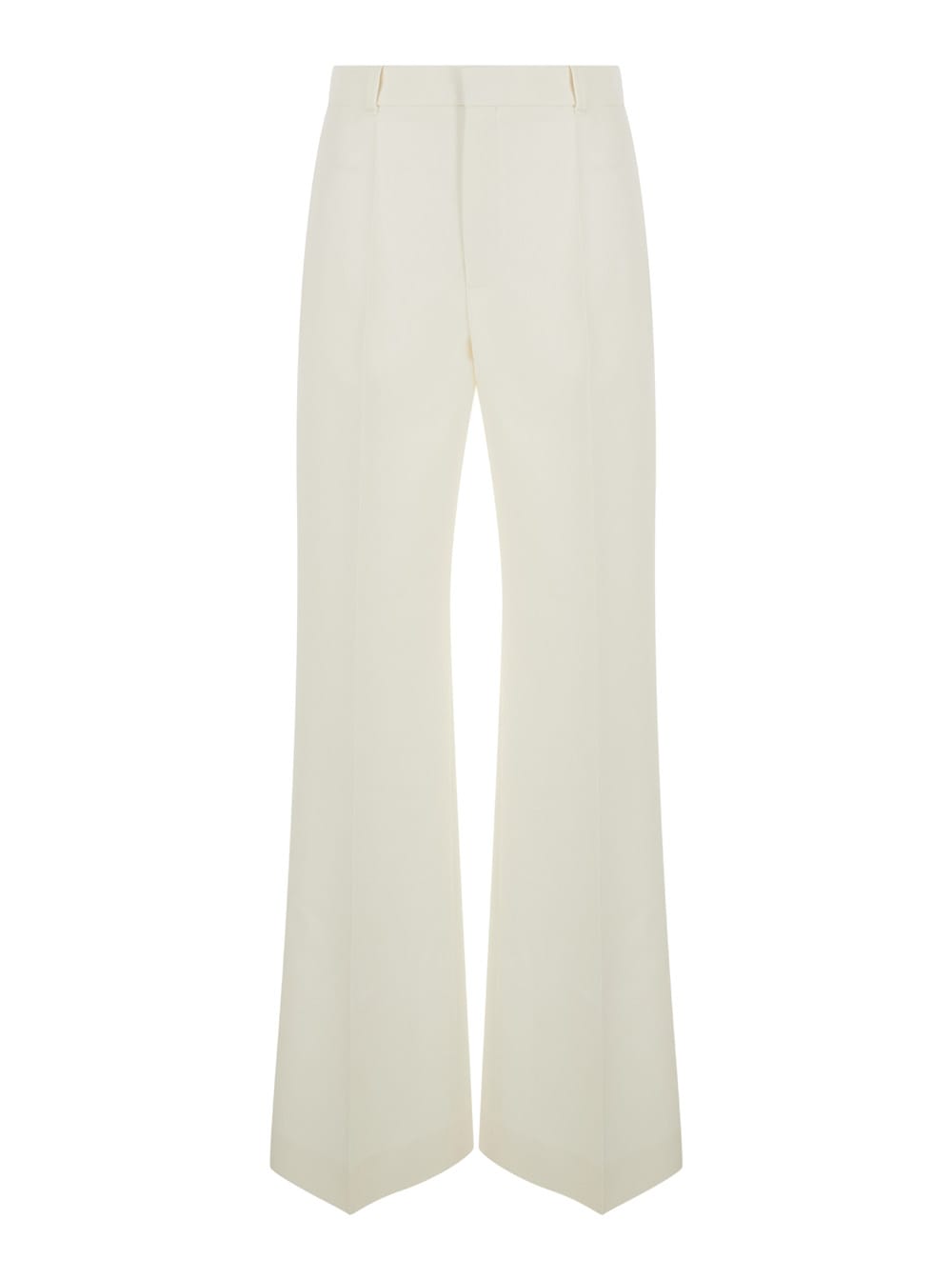 Chloé White Flared Trousers In Wool And Silk Woman