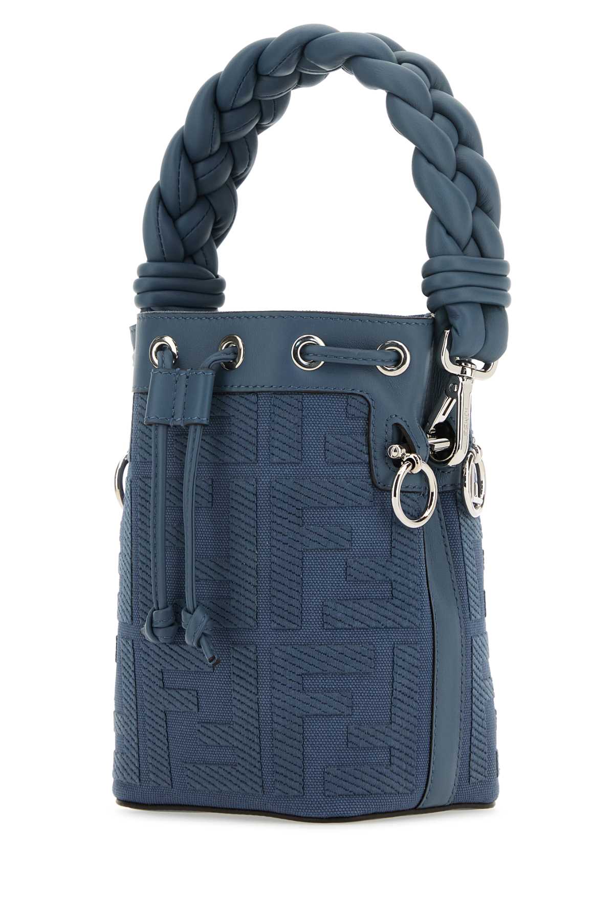 Shop Fendi Embroidered Fabric And Leather Mini Mon Tresor Bucket Bag In Mirtoblue